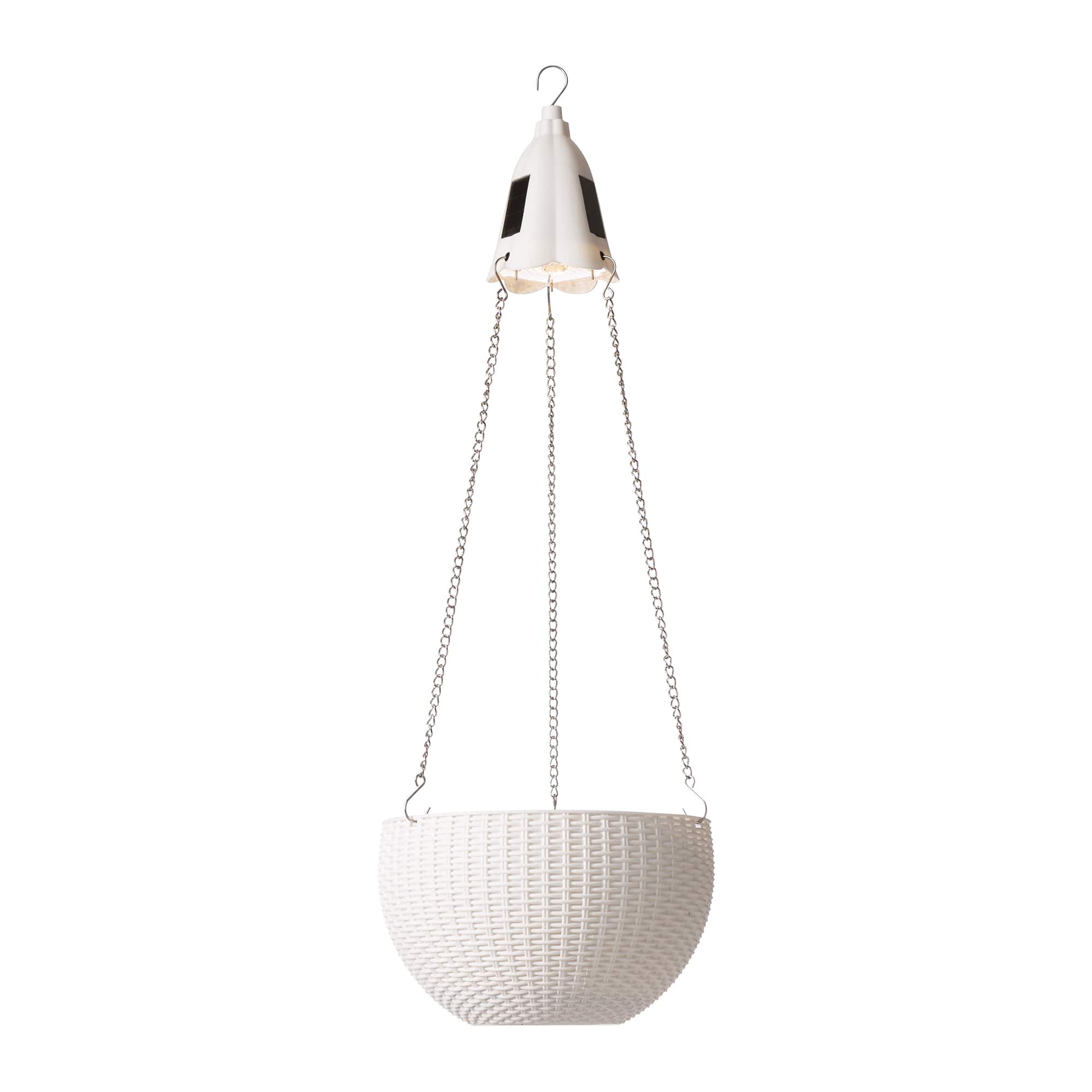 Glitzhome&#xAE; 30&#x22; Solar Lighted White Plastic Hanging Planter