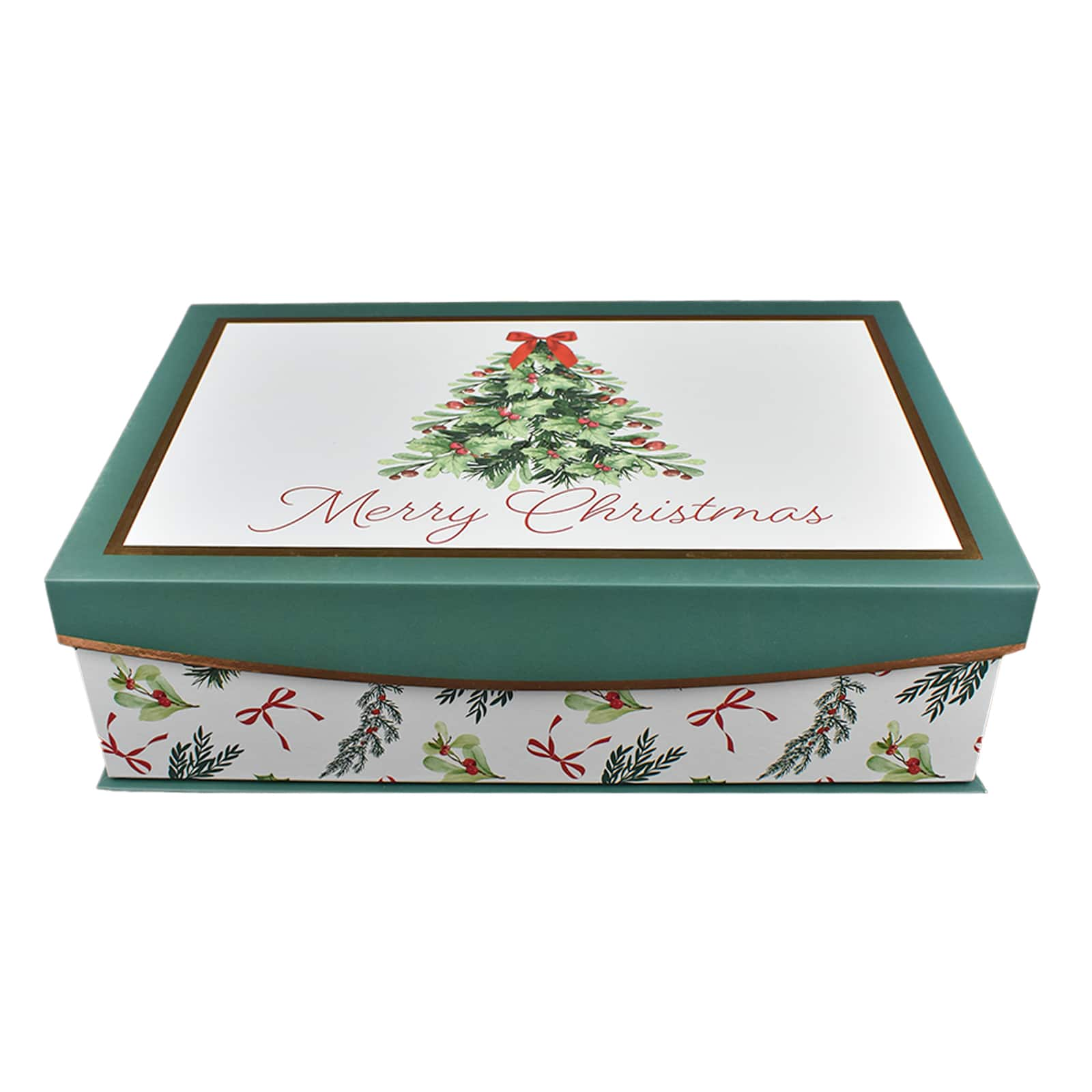 15&#x22; Green &#x26; White Christmas Tree Decorative Box by Ashland&#xAE;