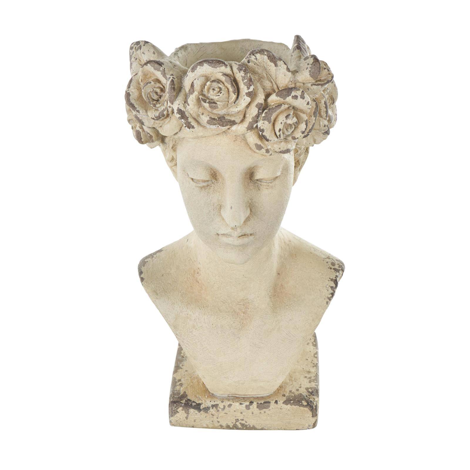 22" Cream Distressed Woman Antique Greek Bust Planter