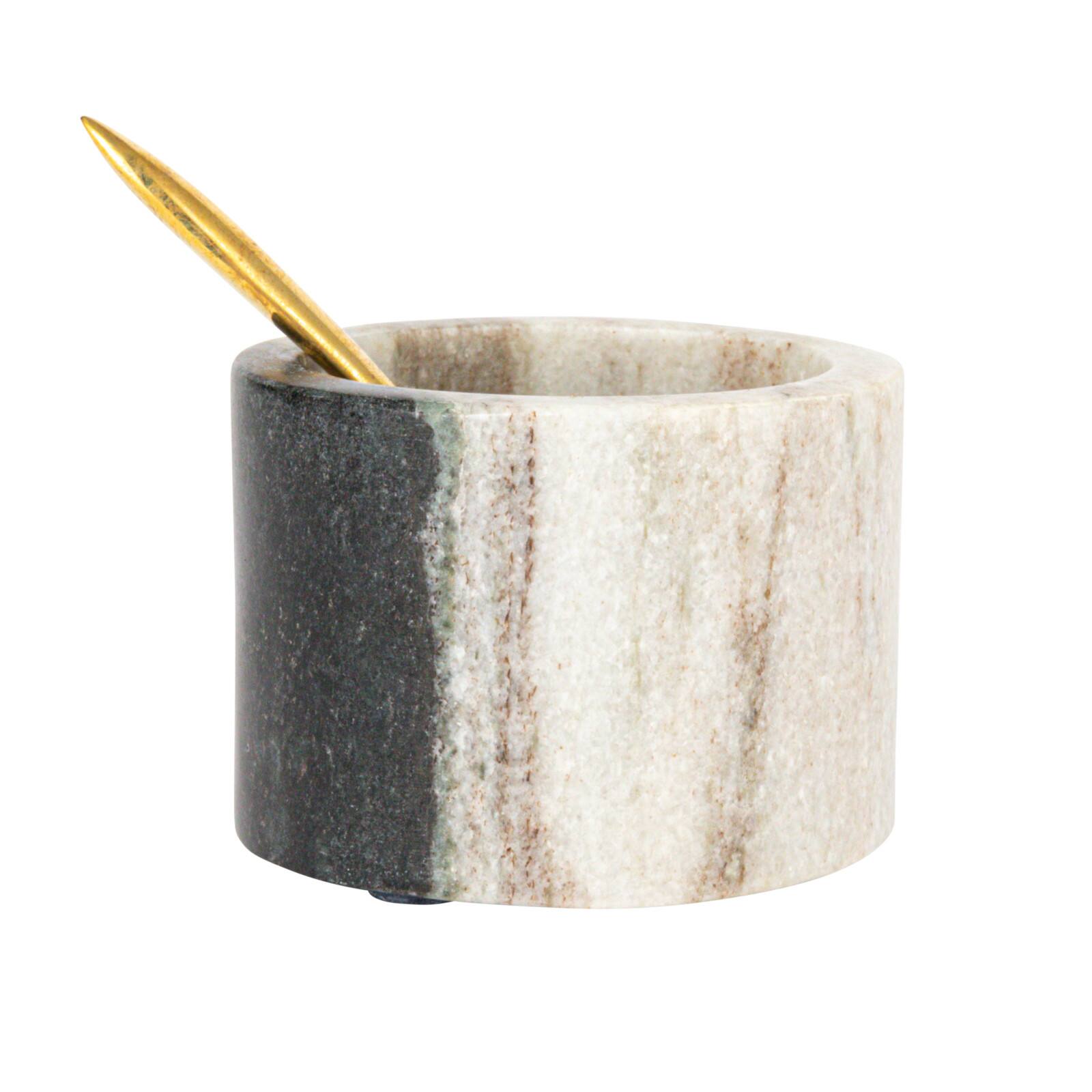 2.75&#x22; Marble Salt Cellar with Brass Spoon