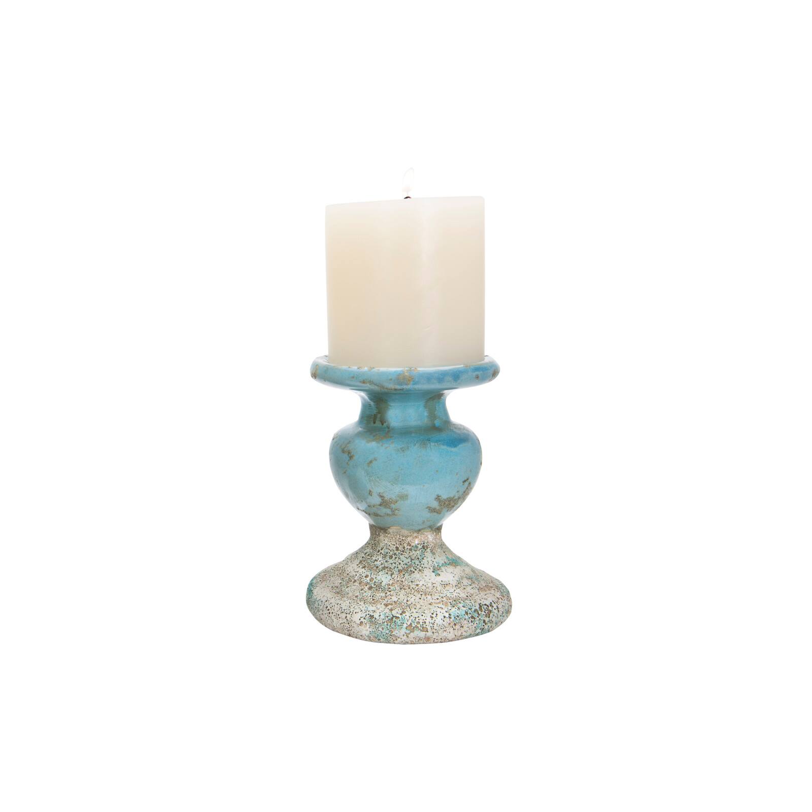 Hello Honey® 7'' Blue Distressed Terracotta Pillar Candle Holder