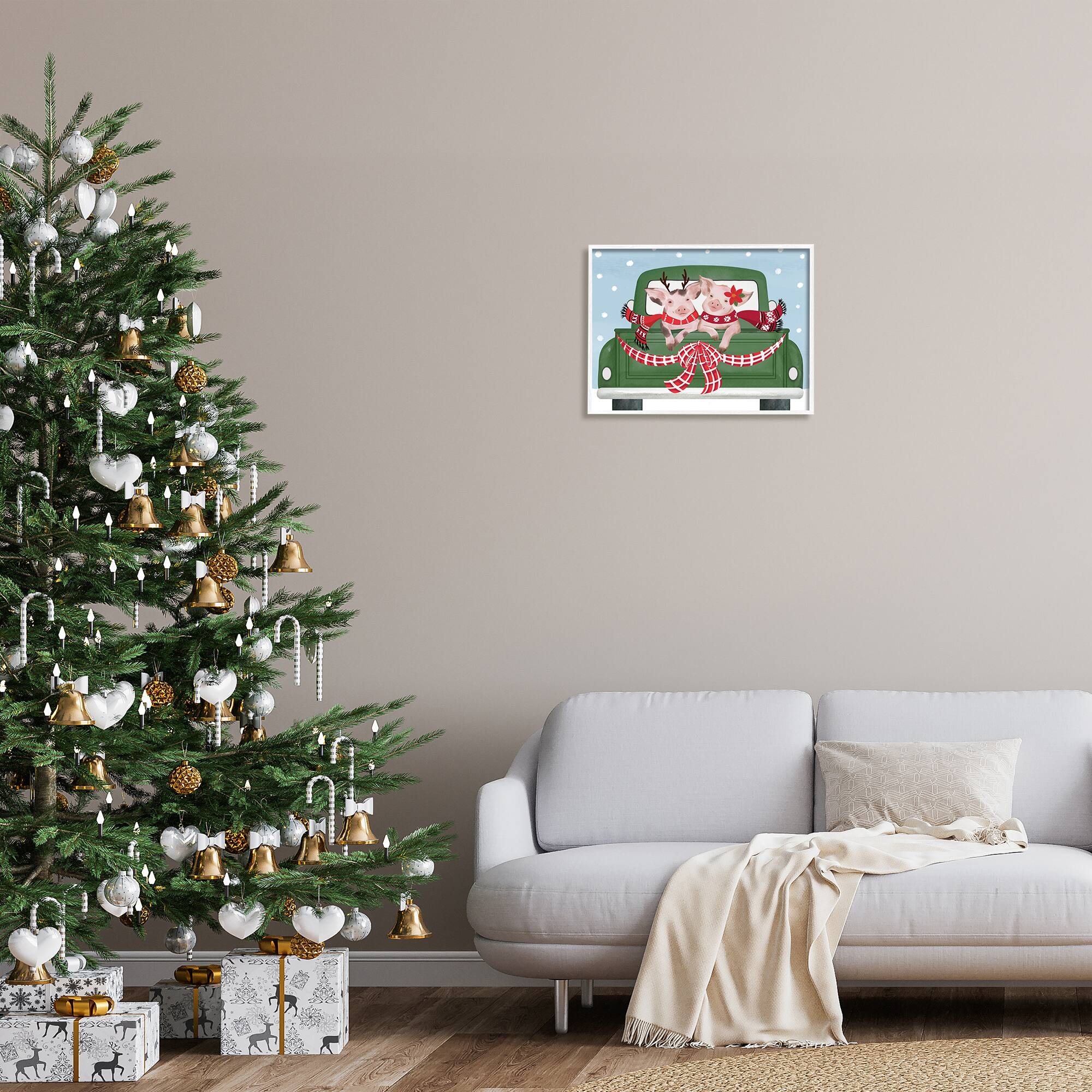 Stupell Industries Farmhouse Pigs Green Holiday Truck Framed Giclee Art