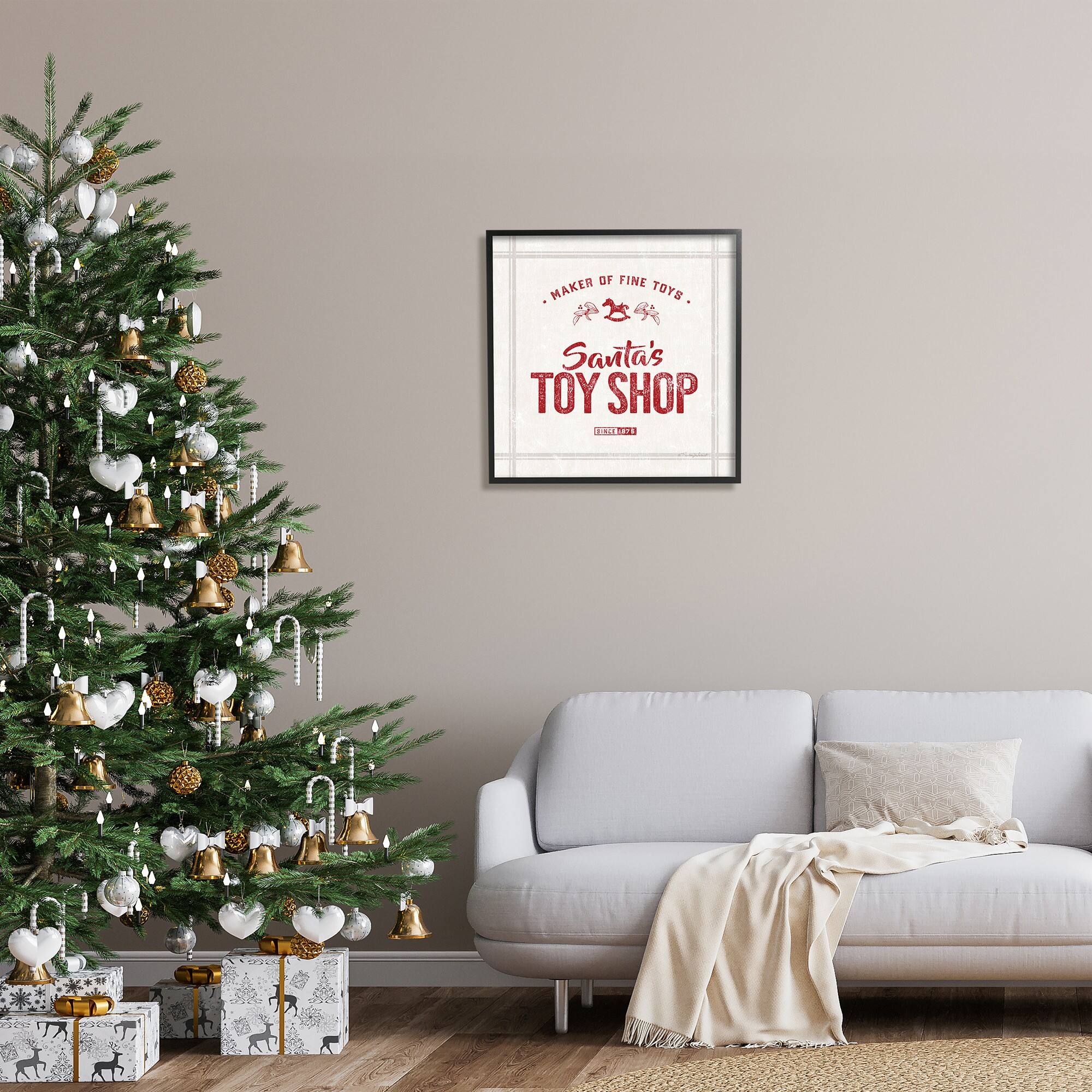 Stupell Industries Santa&#x27;s Toy Shop Vintage Sign Framed Giclee Art