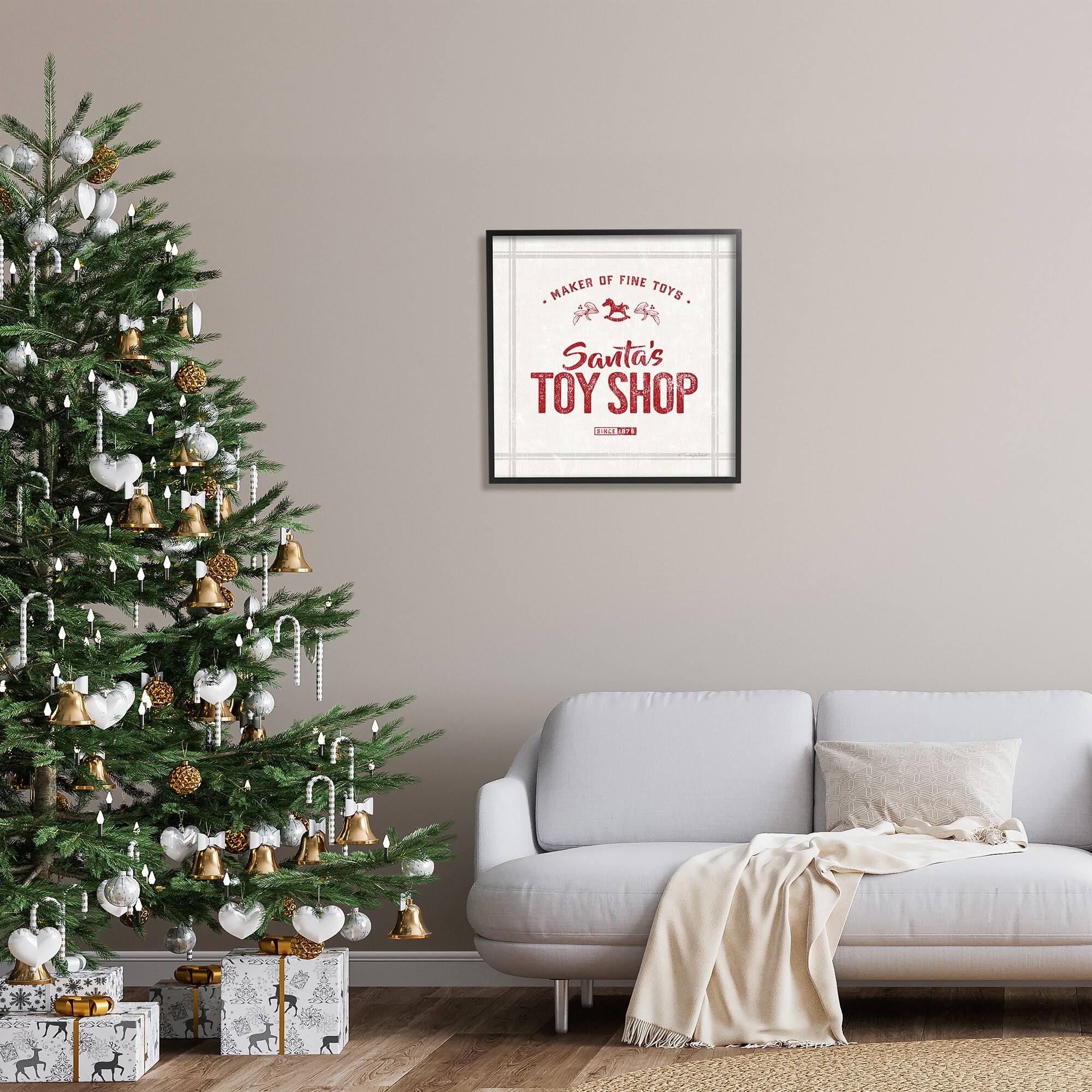 Stupell Industries Santa's Toy Shop Vintage Sign Framed Giclee Art