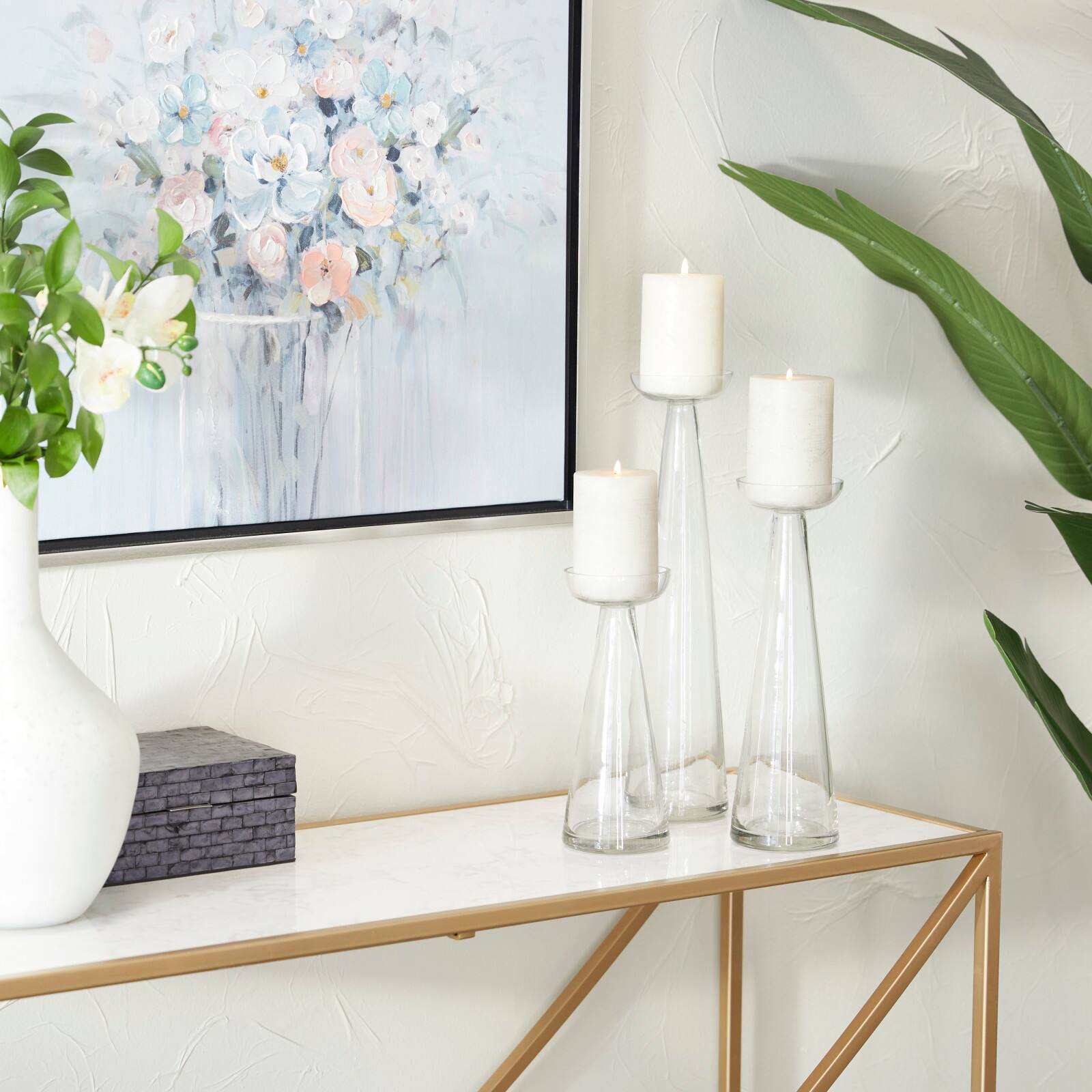 Set of 3 Clear Glass Contemporary Candle Holder, 3" x 3" x 3"