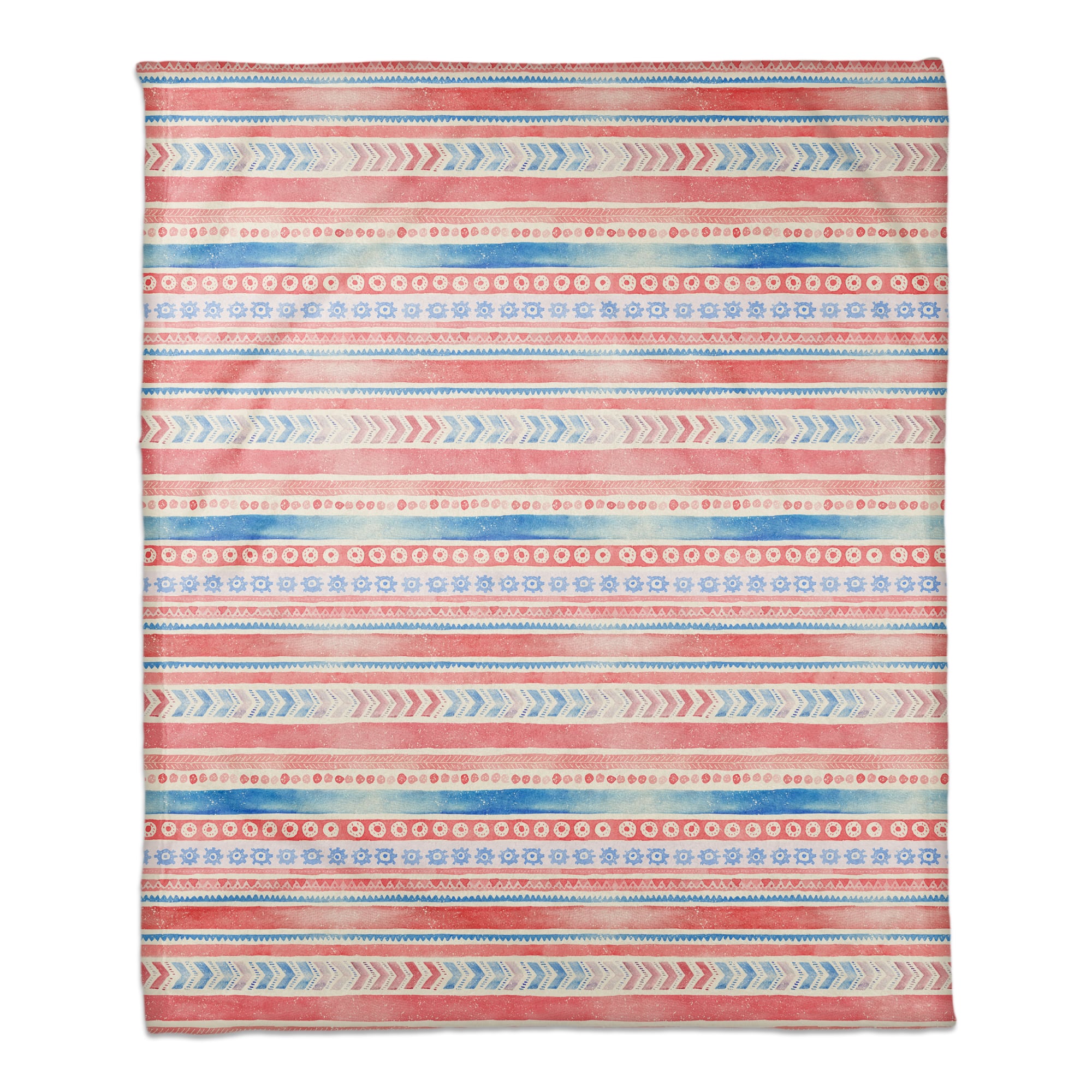 Patriotic Watercolor Folksy Pattern Coral Fleece Blanket