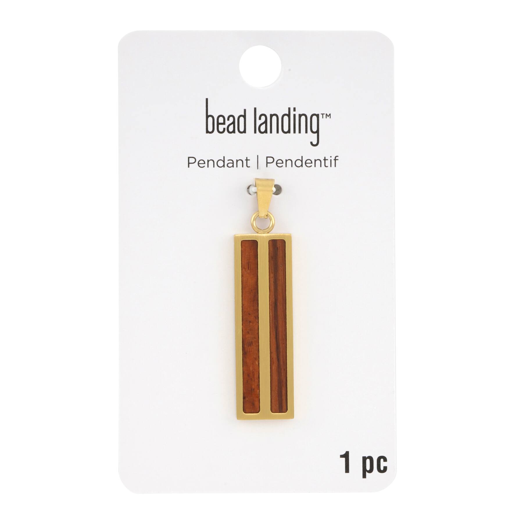 Gold &#x26; Wood Rectangle Pendant by Bead Landing&#x2122;