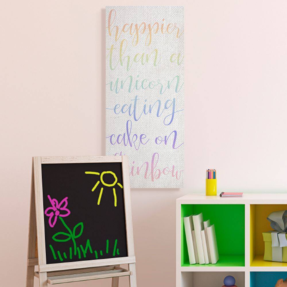 Stupell Industries Happier Than Unicorn Eating Cake Quote Rainbow Text Canvas Wall Art