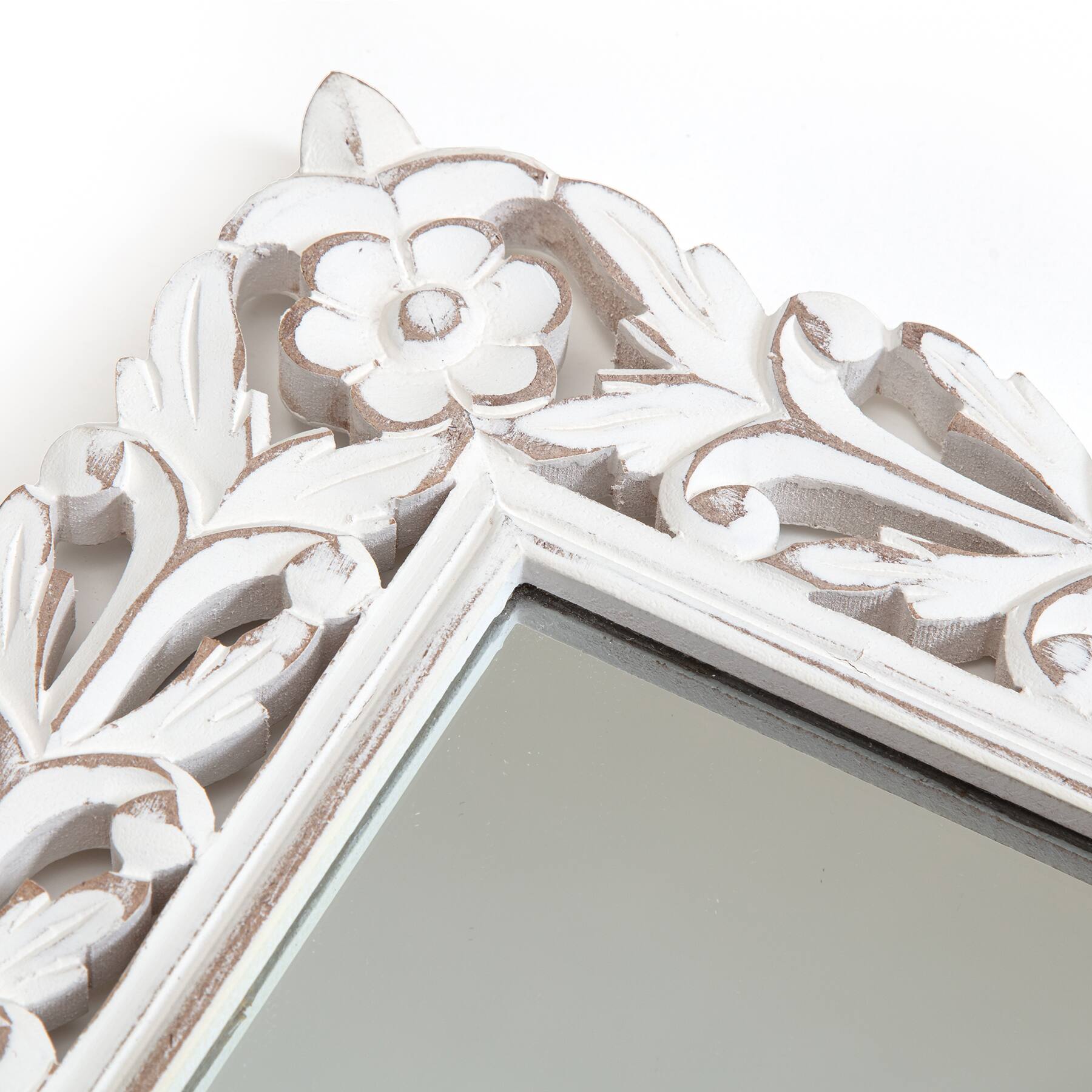Habitat Calie 24&#x22; Distressed White Mirror with Carved Floral Frame
