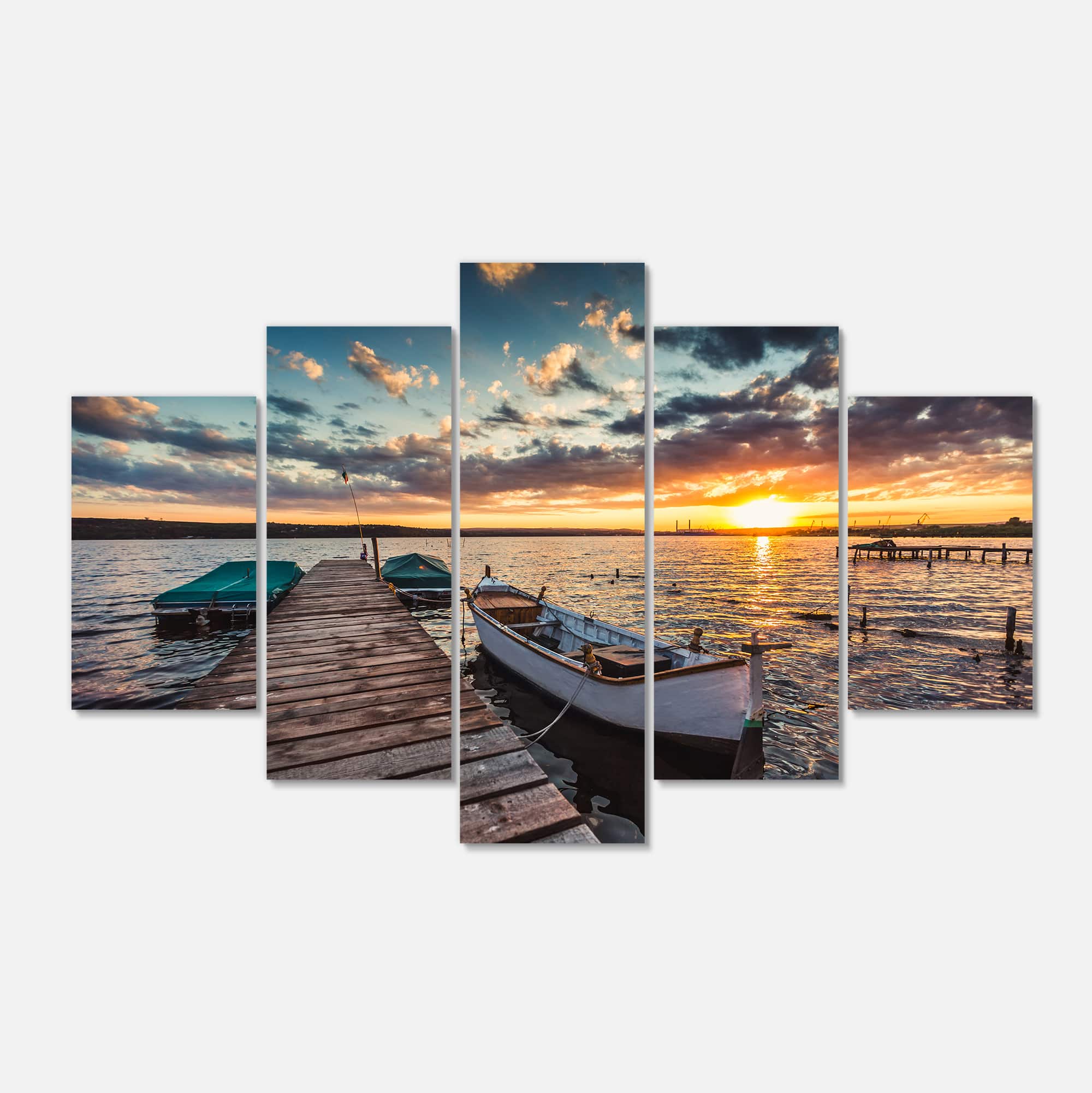 Designart - Boats and Jetty under Dramatic Sky - Large Modern Canvas Art Print