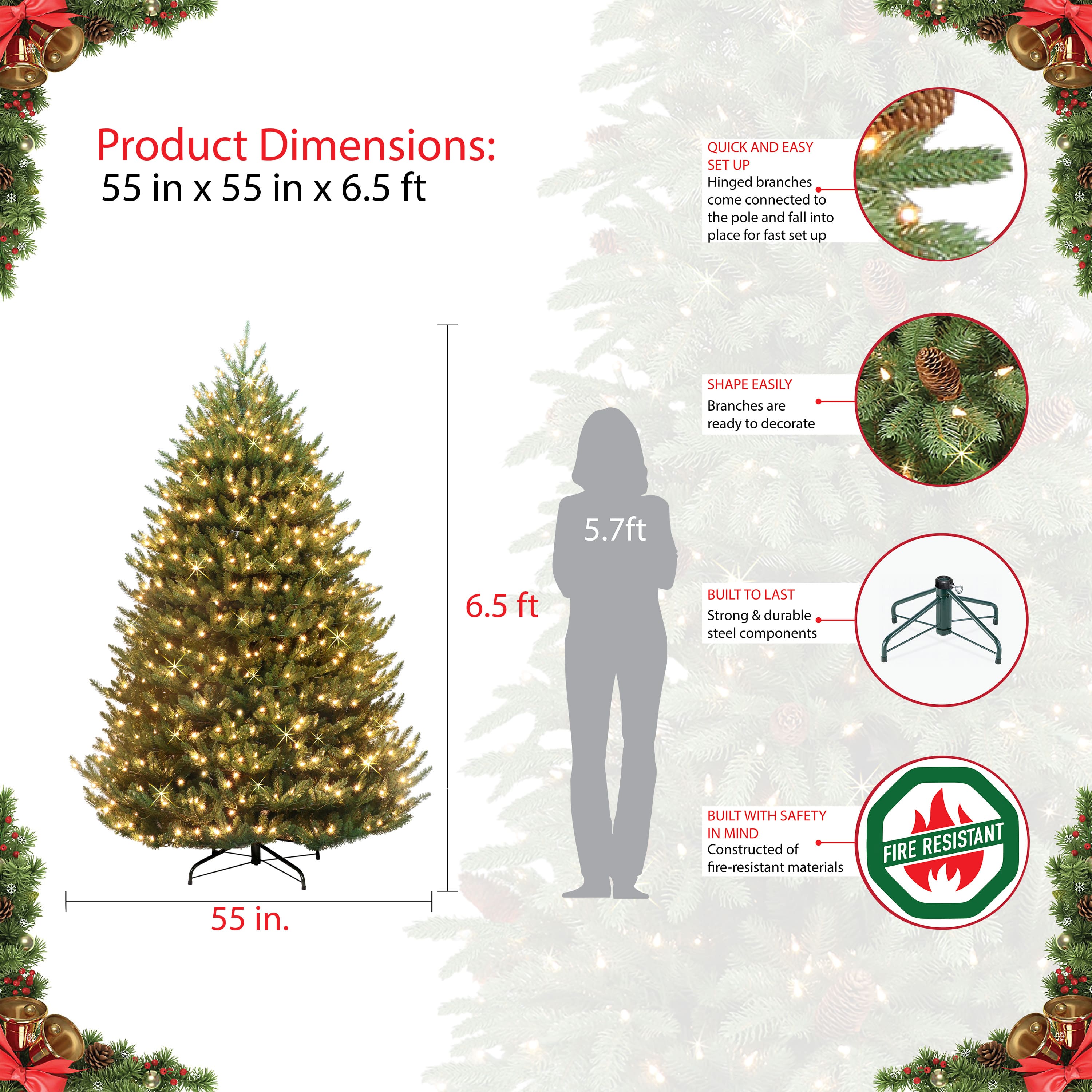 6.5ft. Pre-Lit Canadian Balsam Fir Artificial Christmas Tree, Warm White LED Lights