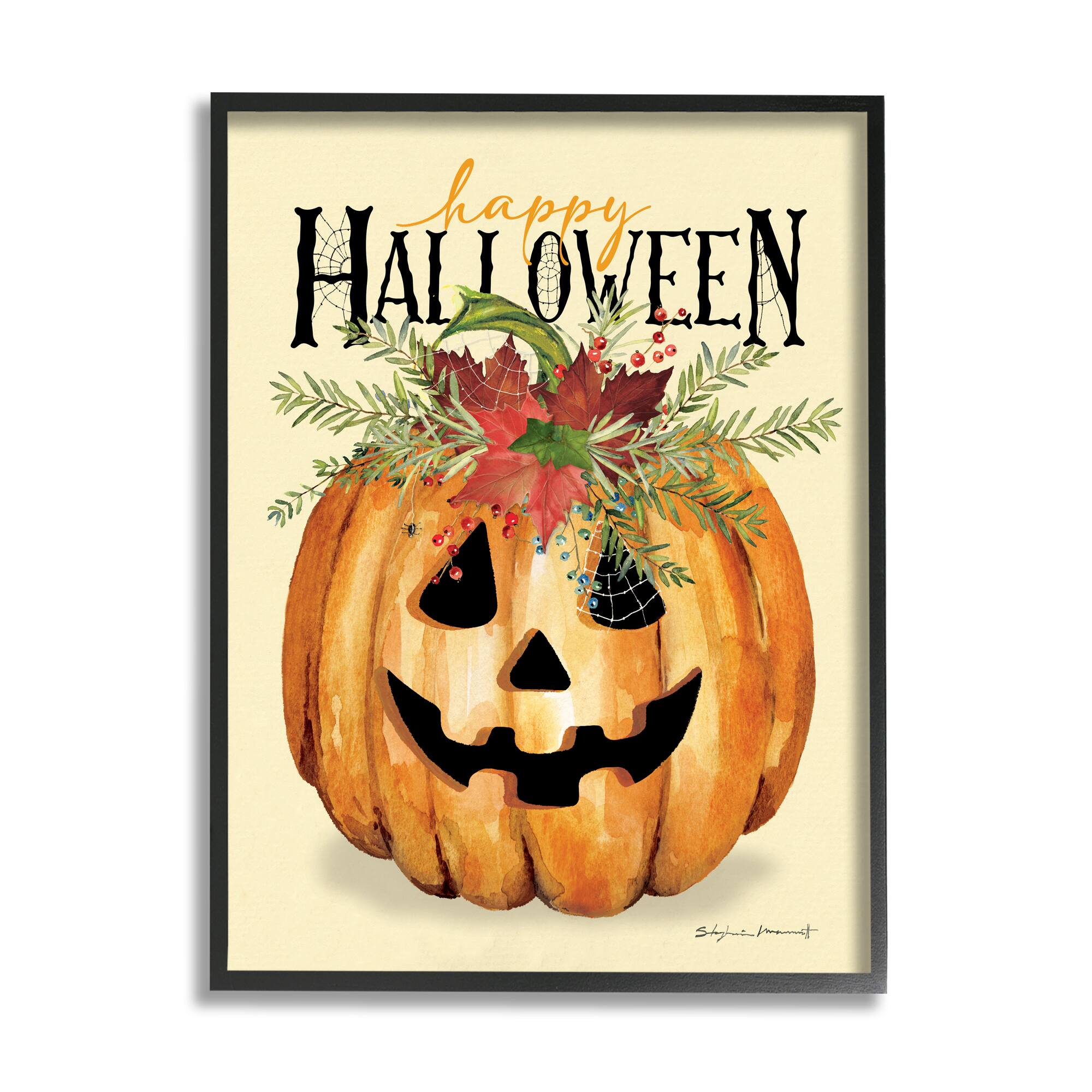 Stupell Industries Happy Halloween Jack-o-Lantern Framed Giclee Art