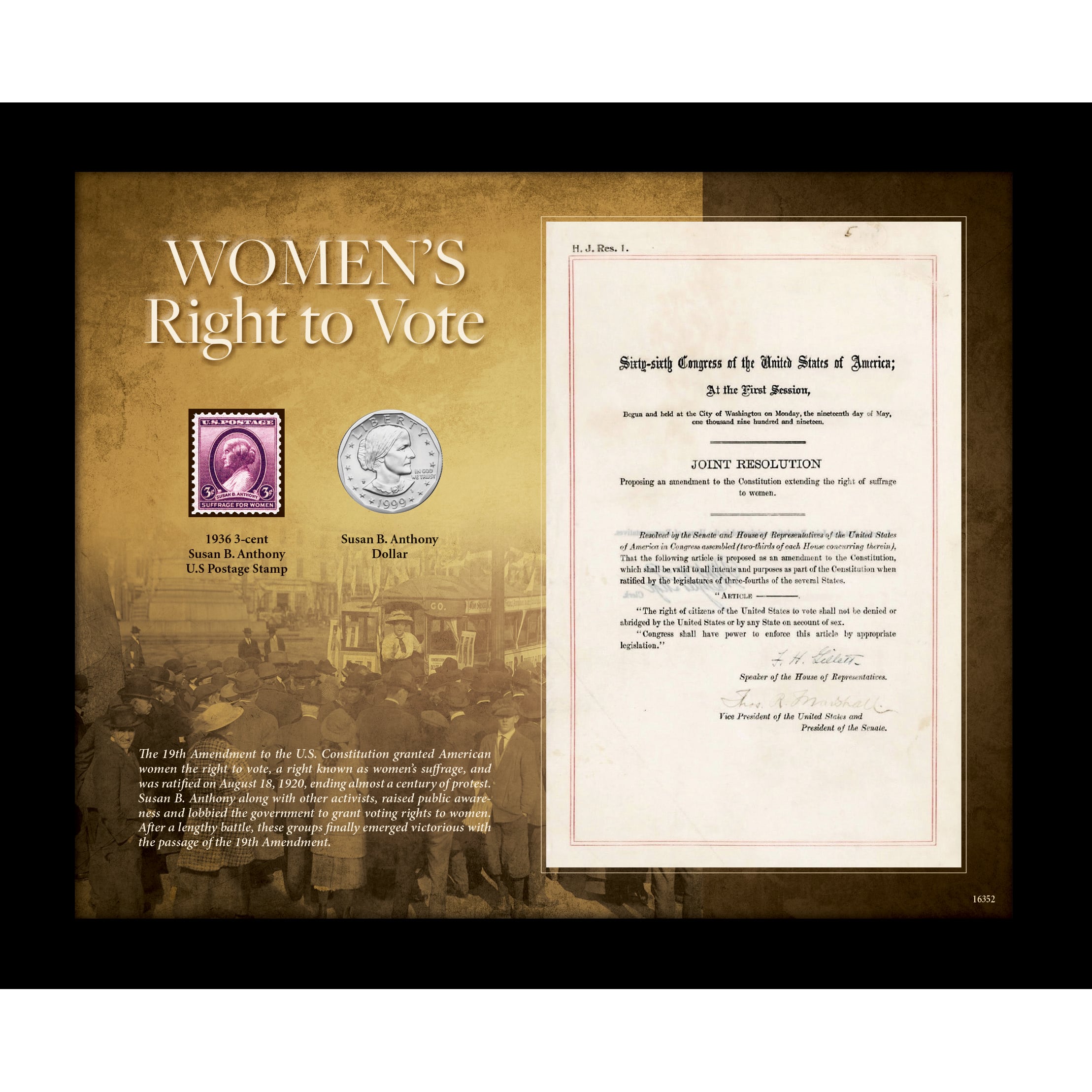Women&#x27;s Right To Vote Susan B. Anthony Stamp and Coin Black 8&#x22; x 10&#x22; Frame