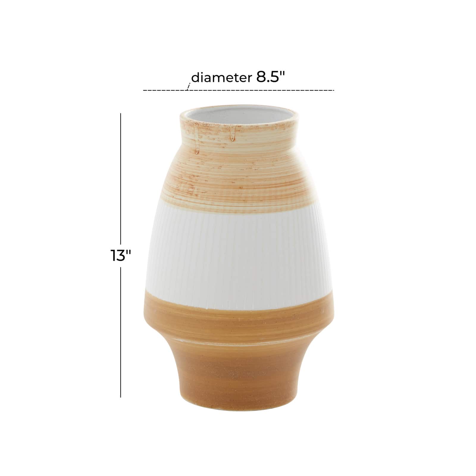 Tan Ceramic Coastal Style Vase, 13" x 9" x 9"