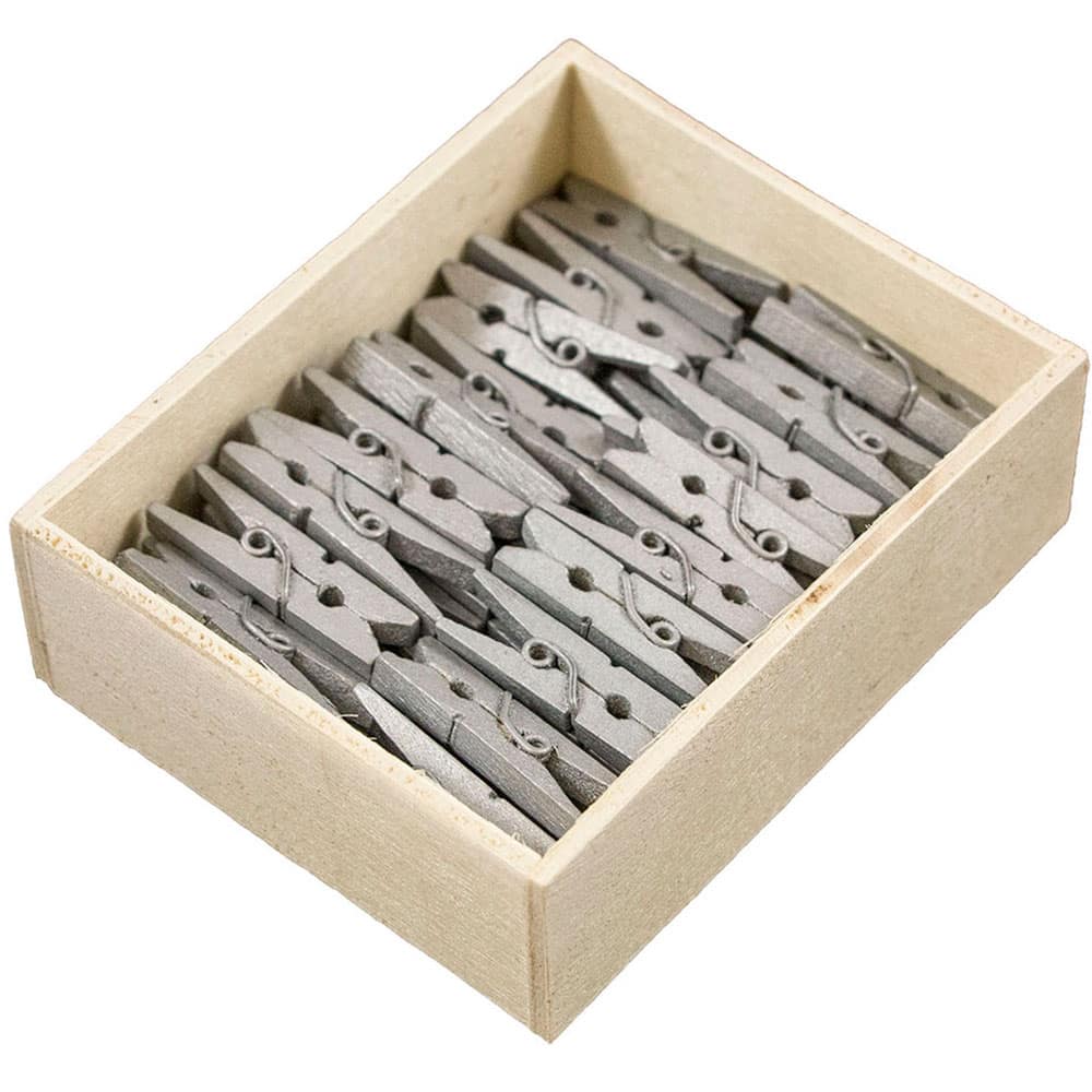 Jam Paper Wood Clip Clothespins - Medium - 1 1/8 inch - Silver - 50 Clothes Pins/Pack