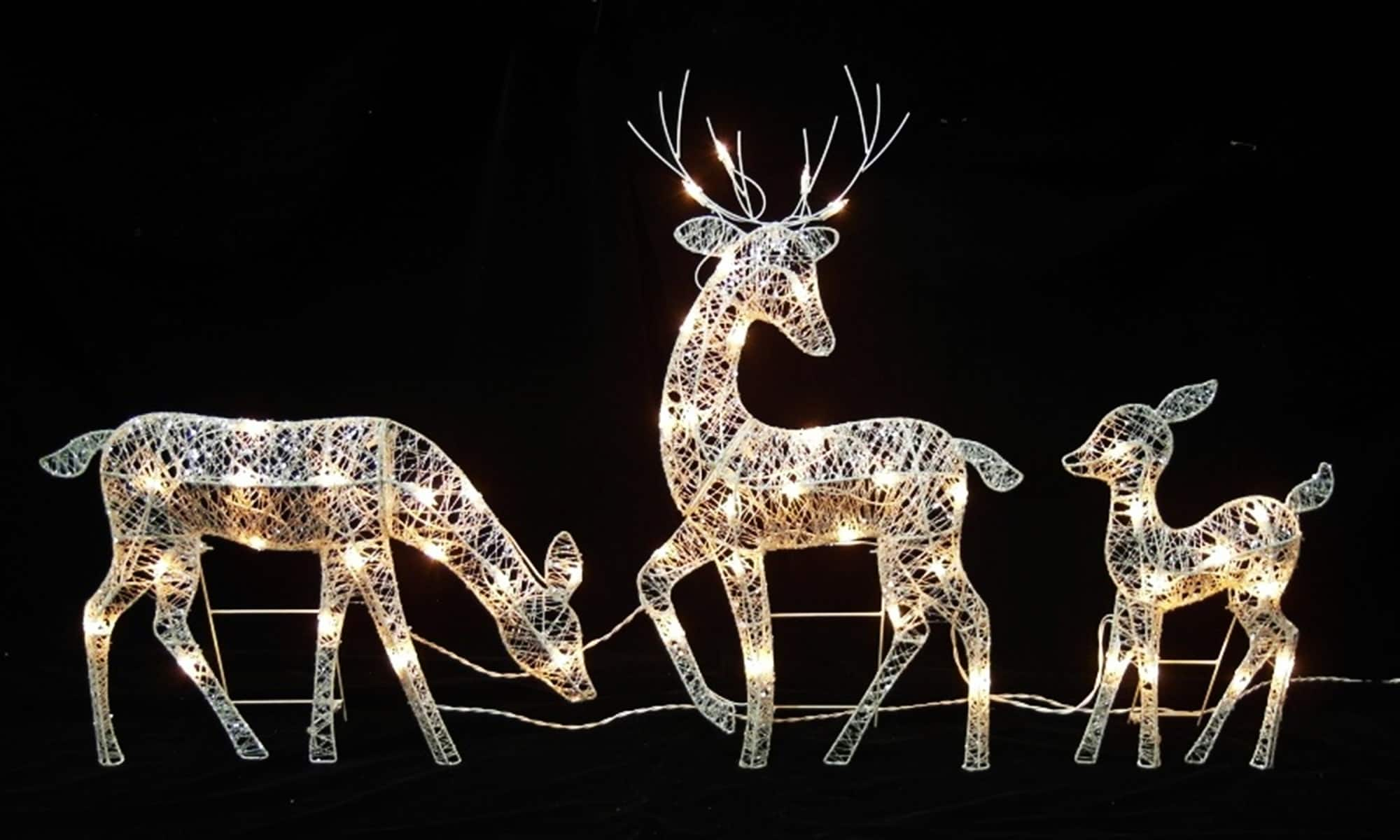 White Glittered Doe, Fawn &#x26; Reindeer Lighted Christmas Decoration