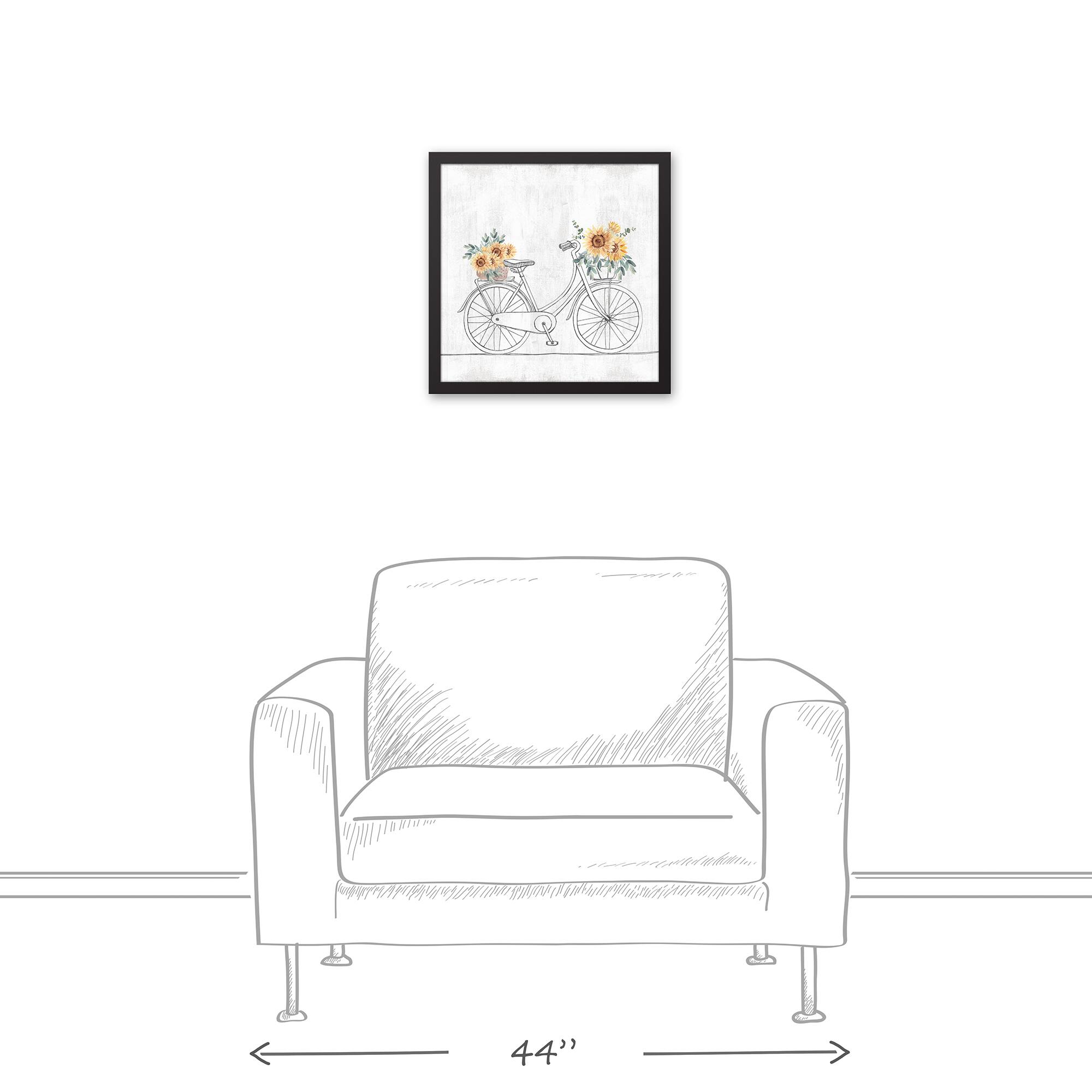 Bike With Sunflowers 17.73" x 17.73" Black Framed Canvas
