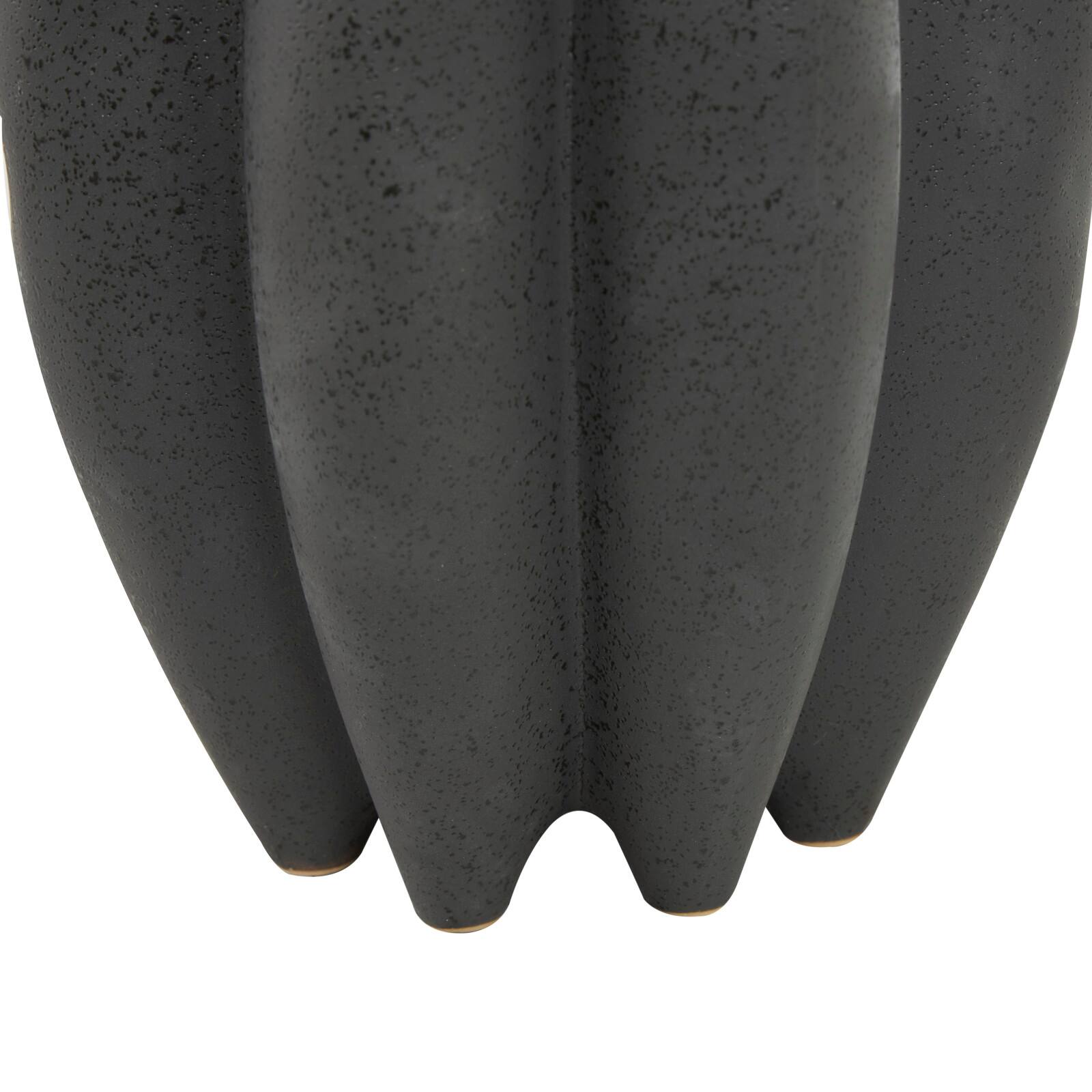 12&#x22; Black Ceramic Speckle Textured Vase with Tulip Style Opening