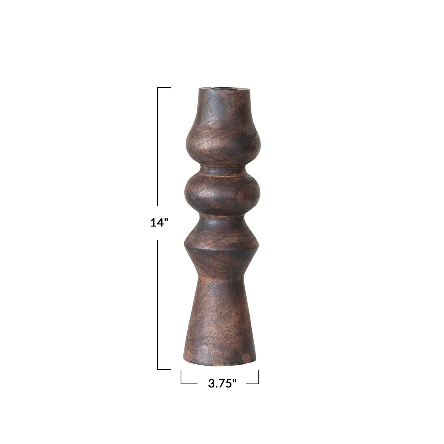 Hello Honey® 14" Decorative Espresso Finish Wood Hand-Carved Taper Candle Holder