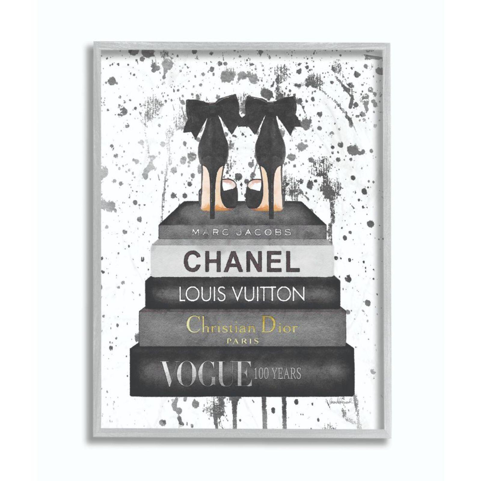 Stupell Industries Fashion Book Stack & Heels Wall Art in Gray Frame