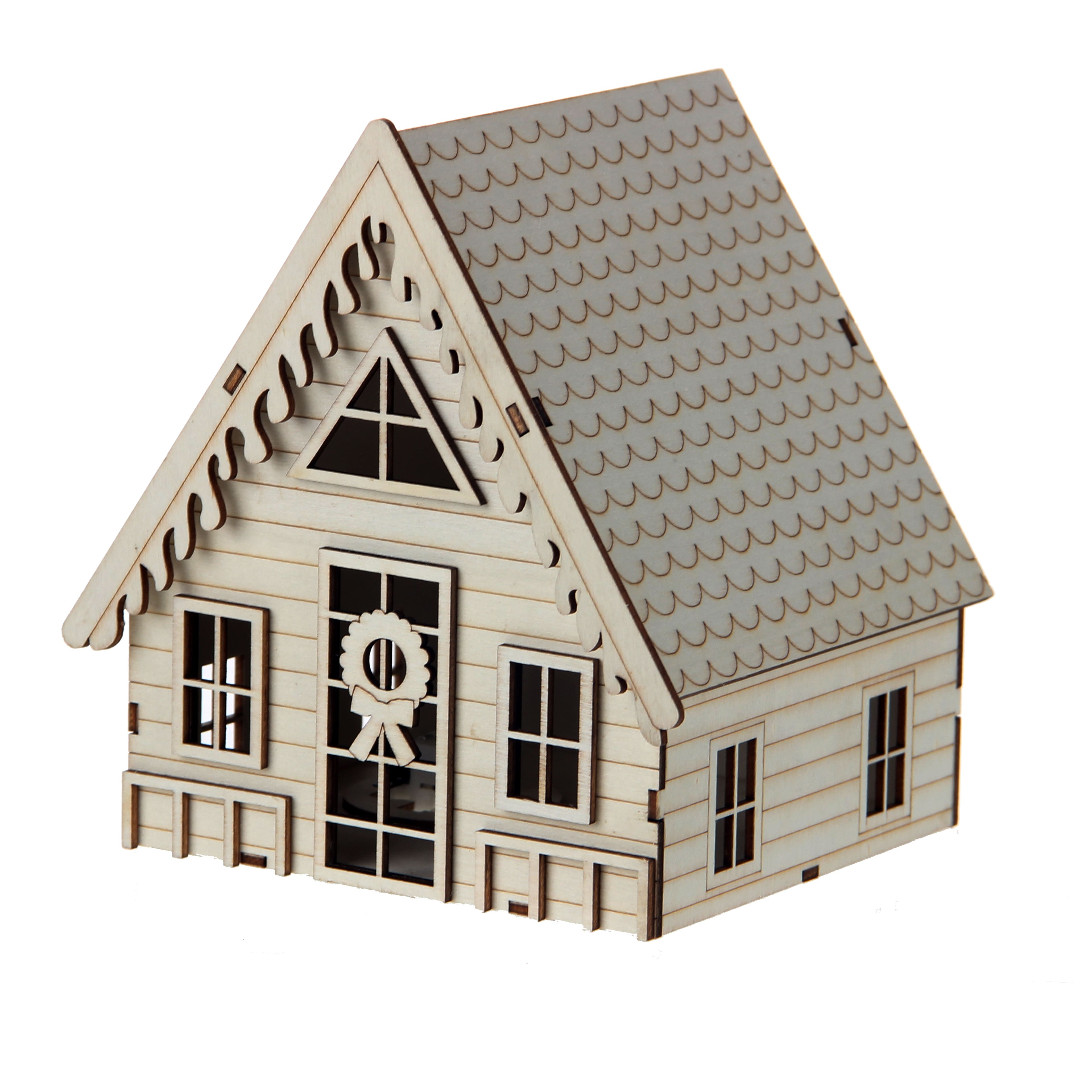 6&#x22; Unfinished Winter A-Frame House DIY LED Wood D&#xE9;cor by Make Market&#xAE;