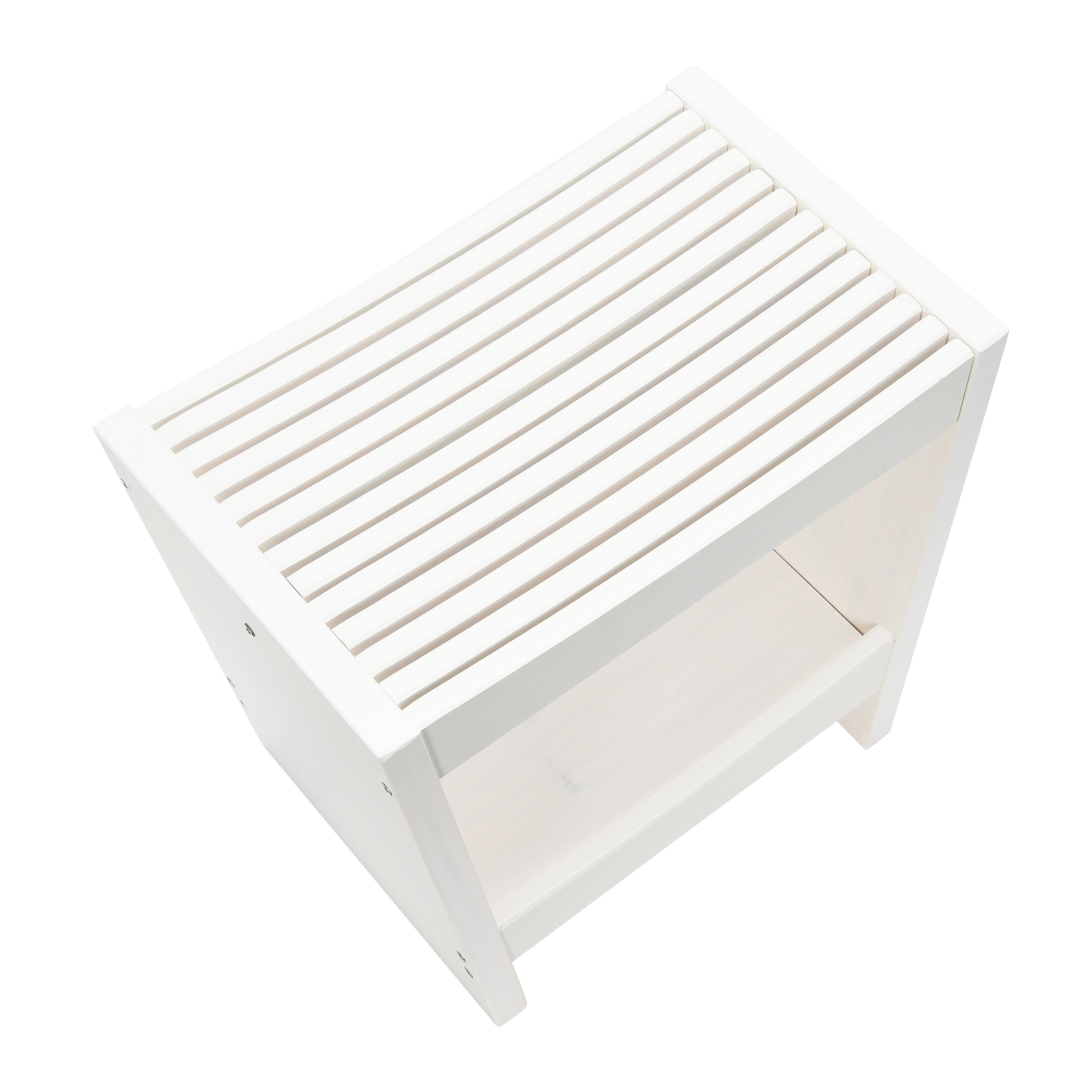 Hello Honey&#xAE; 18&#x22; Modern Slatted Solid Wood Stool With Storage Shelf