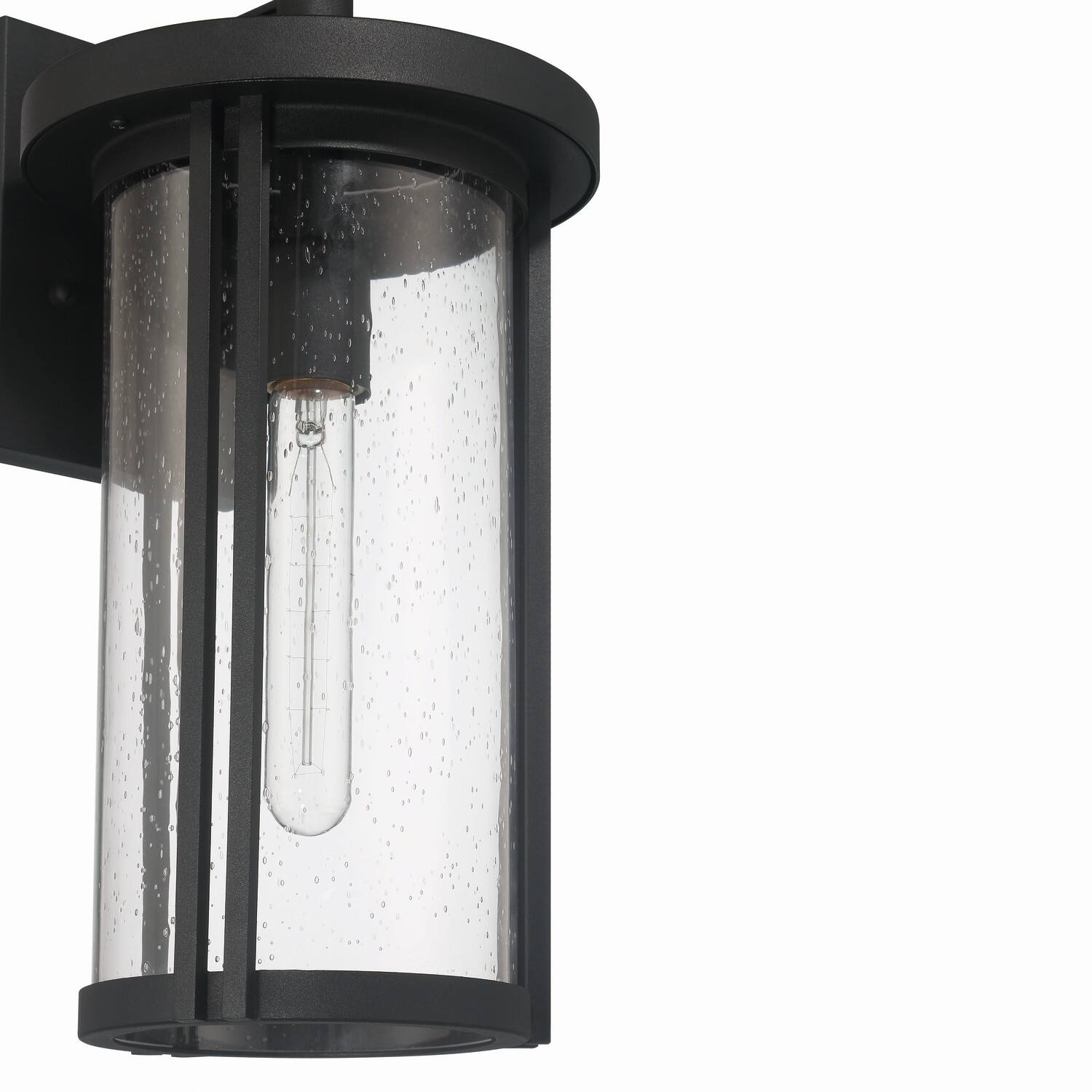 Maude Matte Black Modern Cylindrical Metal &#x26; Glass Wall Mounted Outdoor Wall Light