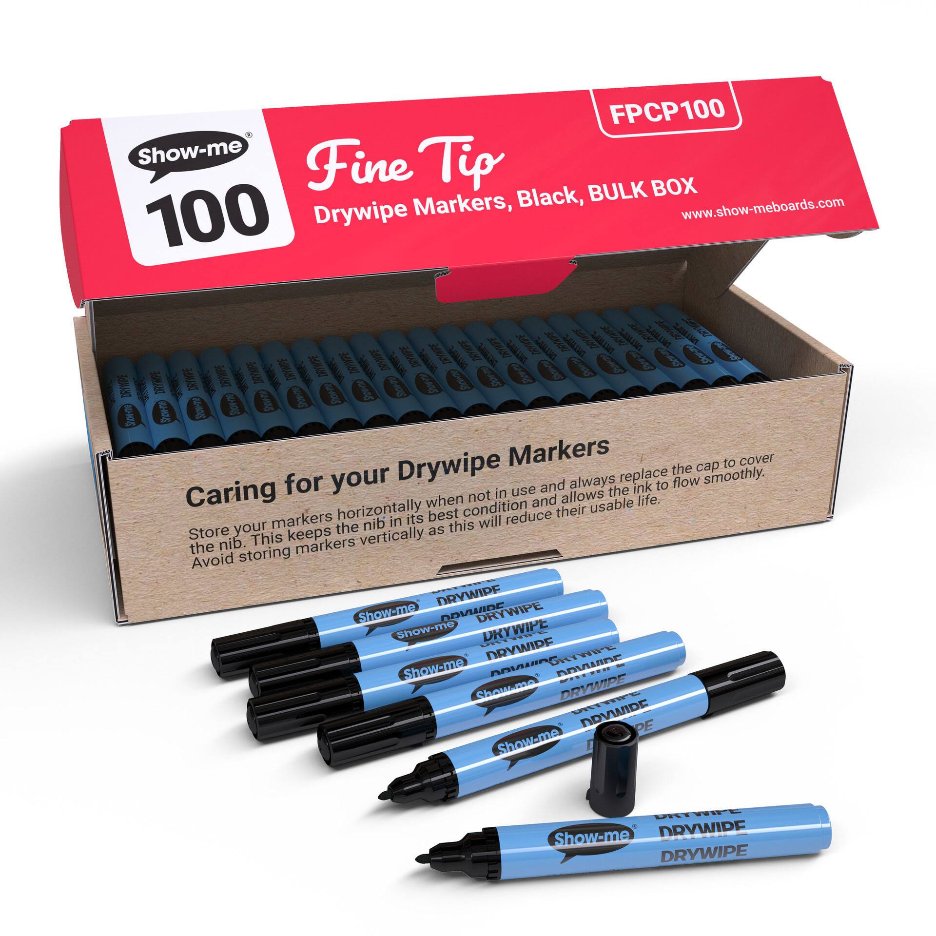 Show-me® Black Fine Tip Drywipe Markers, 100ct.