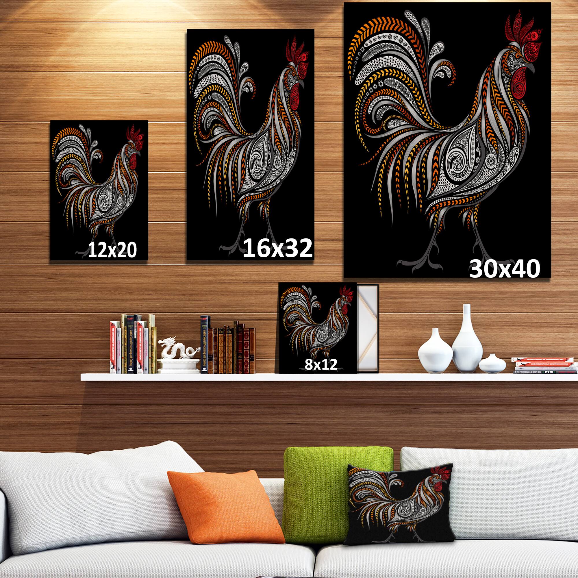 Designart - Vintage rooster - of Farmhouse Animals of Painting Print on Wrapped Canvas