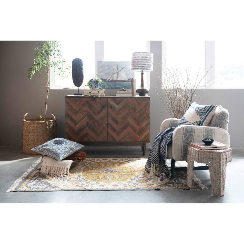 Hello Honey&#xAE; 28&#x22; Mango Wood Table Lamp with Woven Cotton and Linen Striped Shade