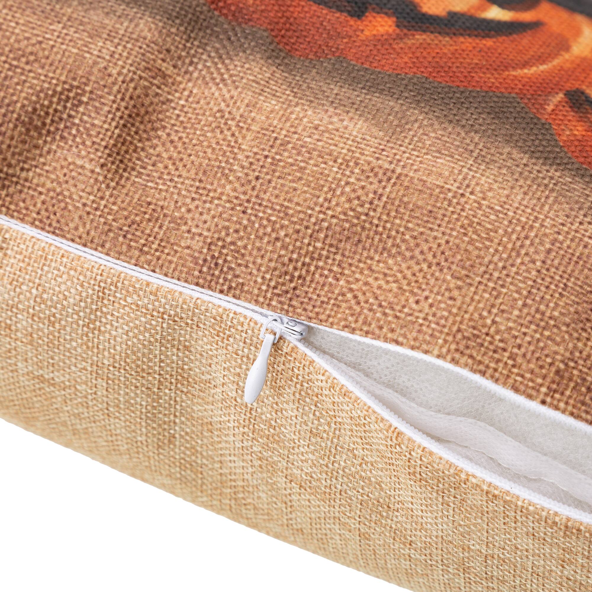 Glitzhome® Faux Burlap Happy Halloween Pumpkin Pillow