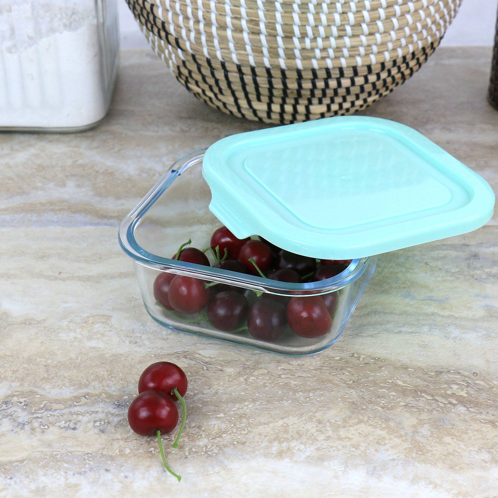 Martha Stewart Square Glass Food Storage Container with Mint Lid