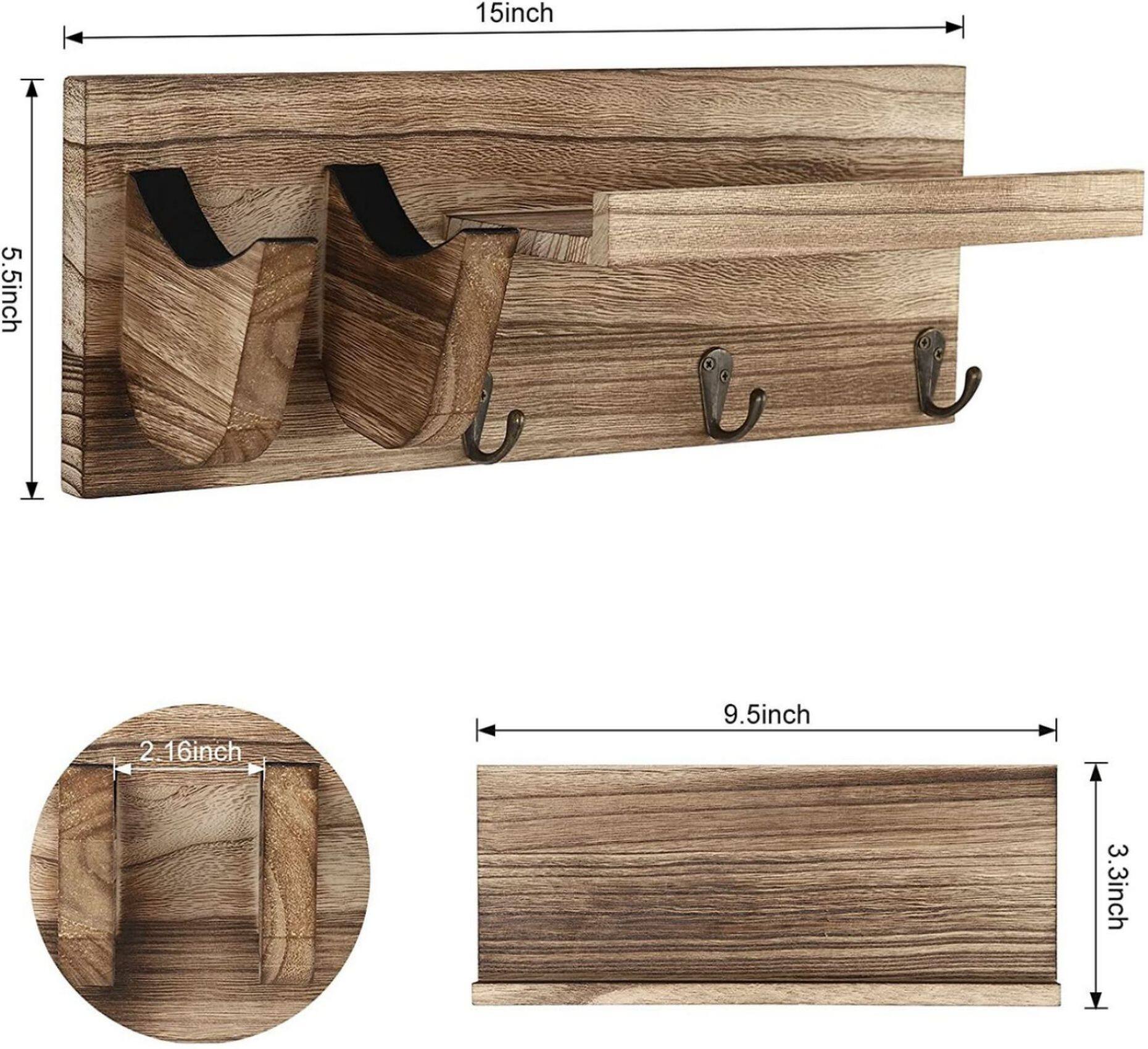 NEX™ Wood Guitar Wall Hanger with Shelf & 3 Hooks