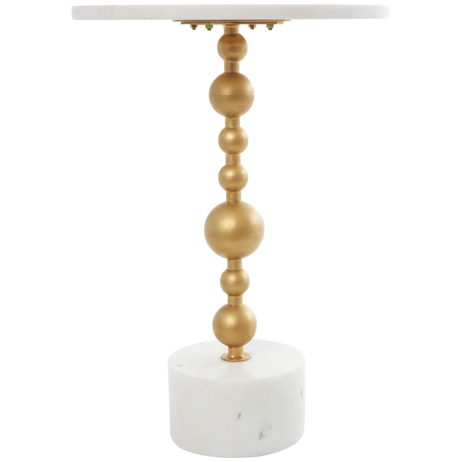 White Marble Geometric Accent Table with Gold Metal Bubble Stand