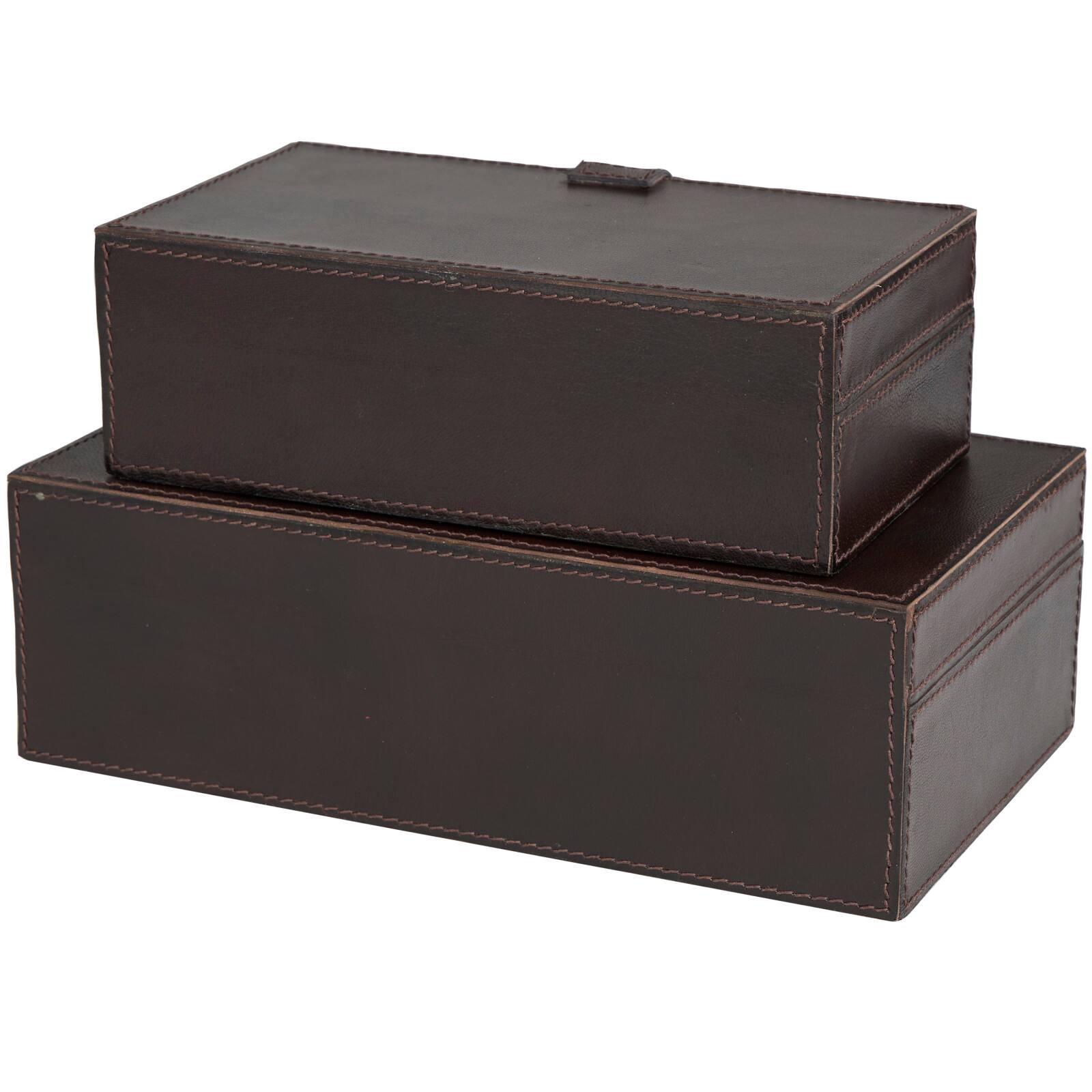 Dark Brown Leather Storage Box Set