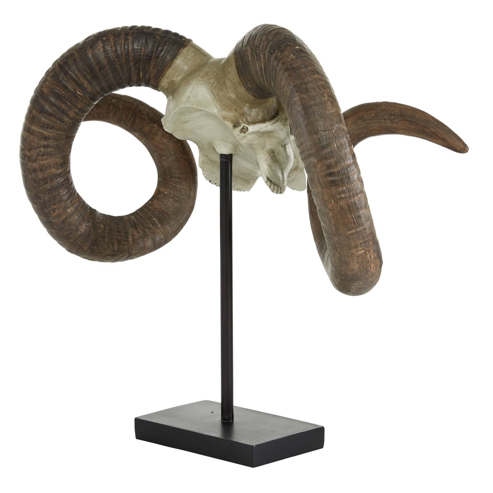 17&#x22; Brown Skull Traditional Sculpture