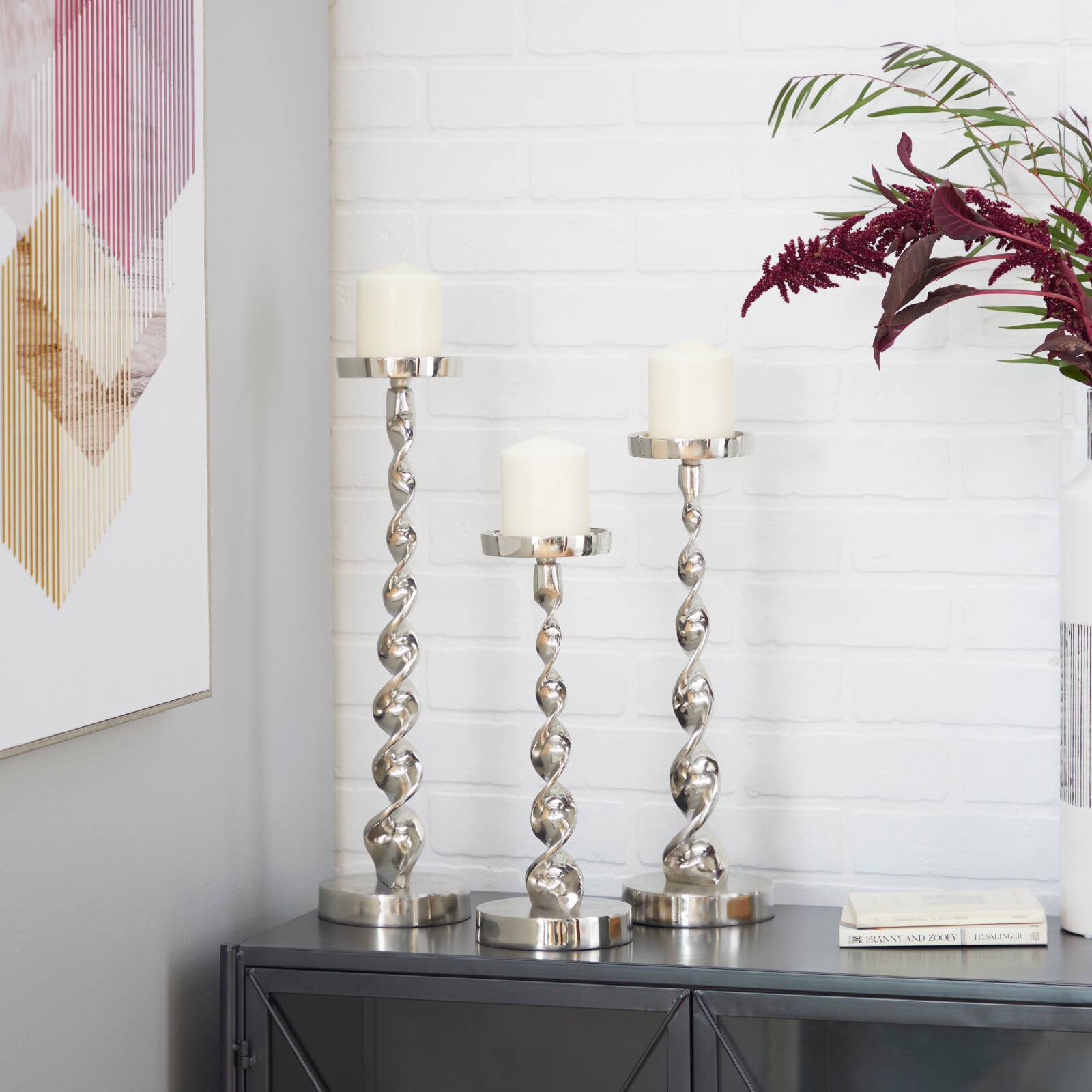 Silver Aluminum Candle Holder Set