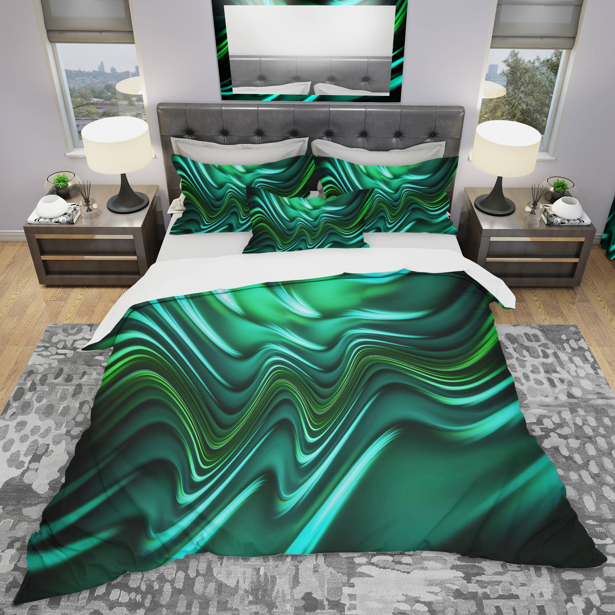 Designart &#x27;Emerald Energy Green Abstract&#x27; Modern &#x26; Contemporary Bedding Set - Duvet Cover &#x26; Shams