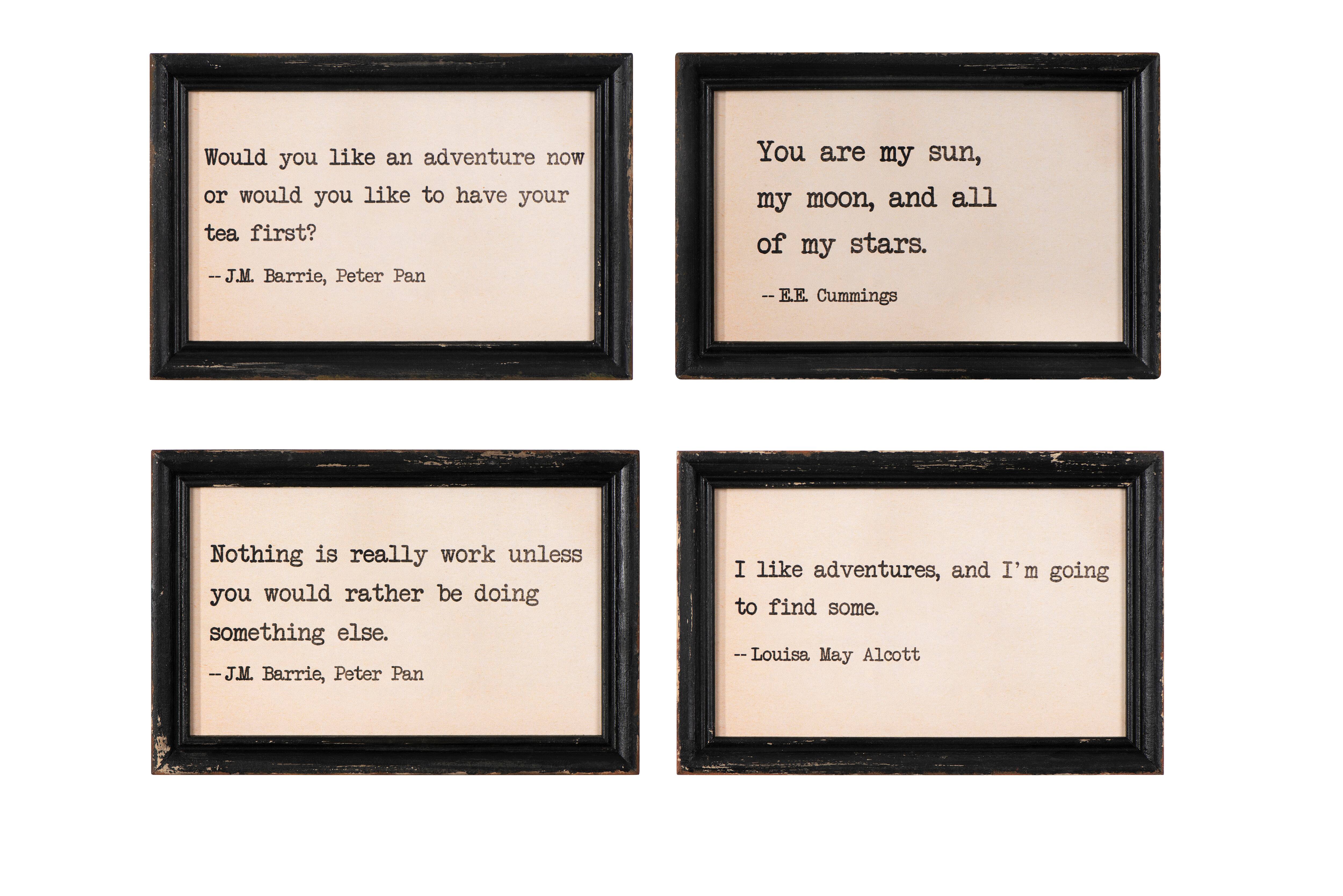 Adventure Sayings Wall Art in Distressed Black Frames Set