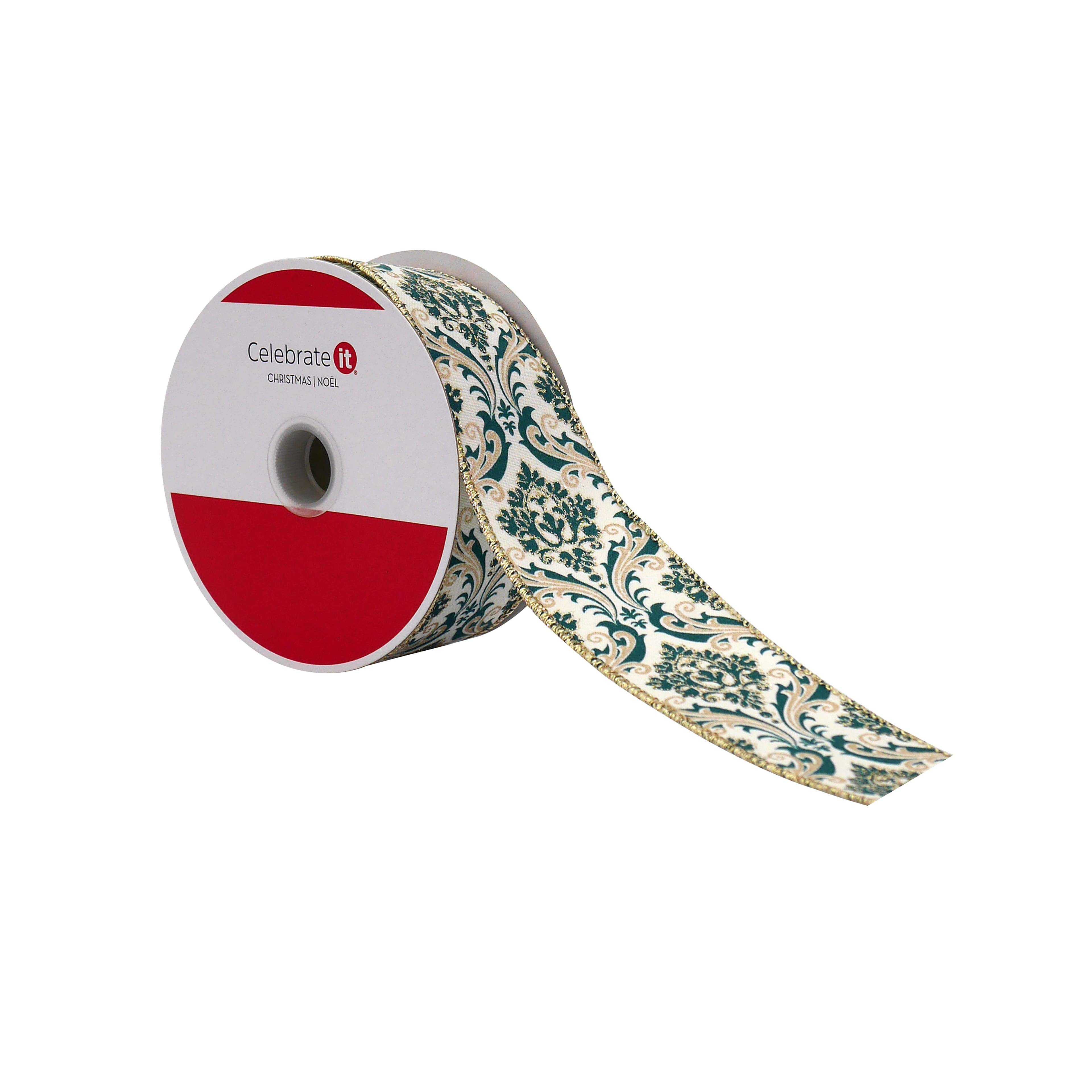 1.5&#x22; x 30ft. Green Damask Wired Ribbon by Celebrate It&#xAE;