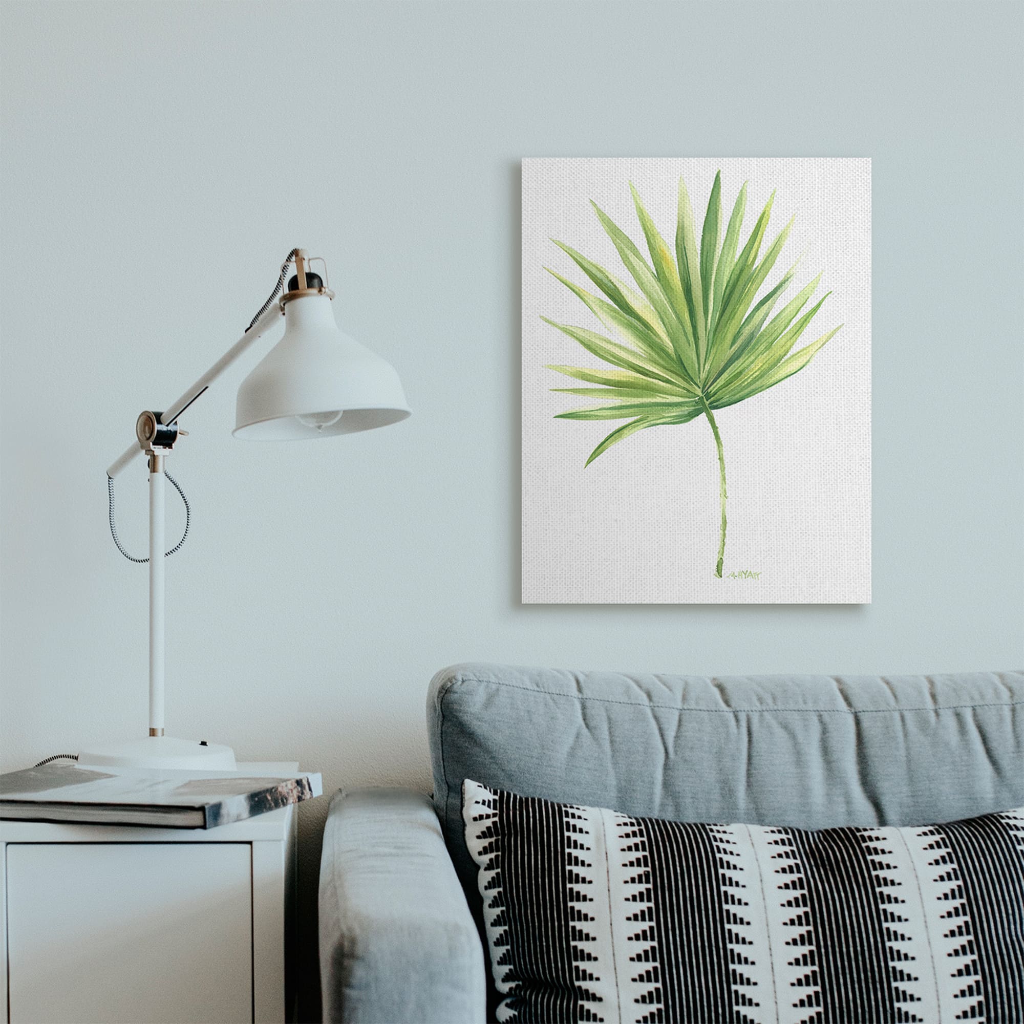 Stupell Industries Tropical Green Palm Fan Minimal on White Canvas Wall Art