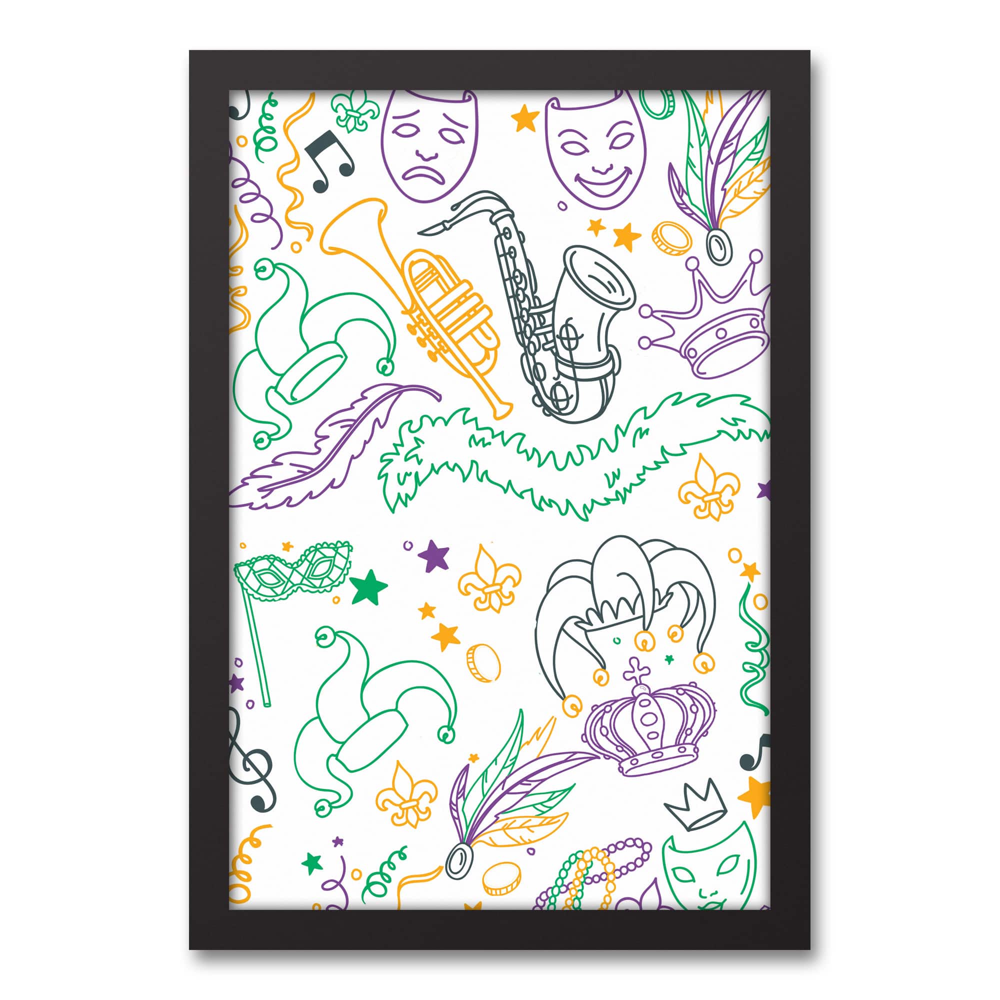 Mardi Gras Things Black Floating Framed Canvas