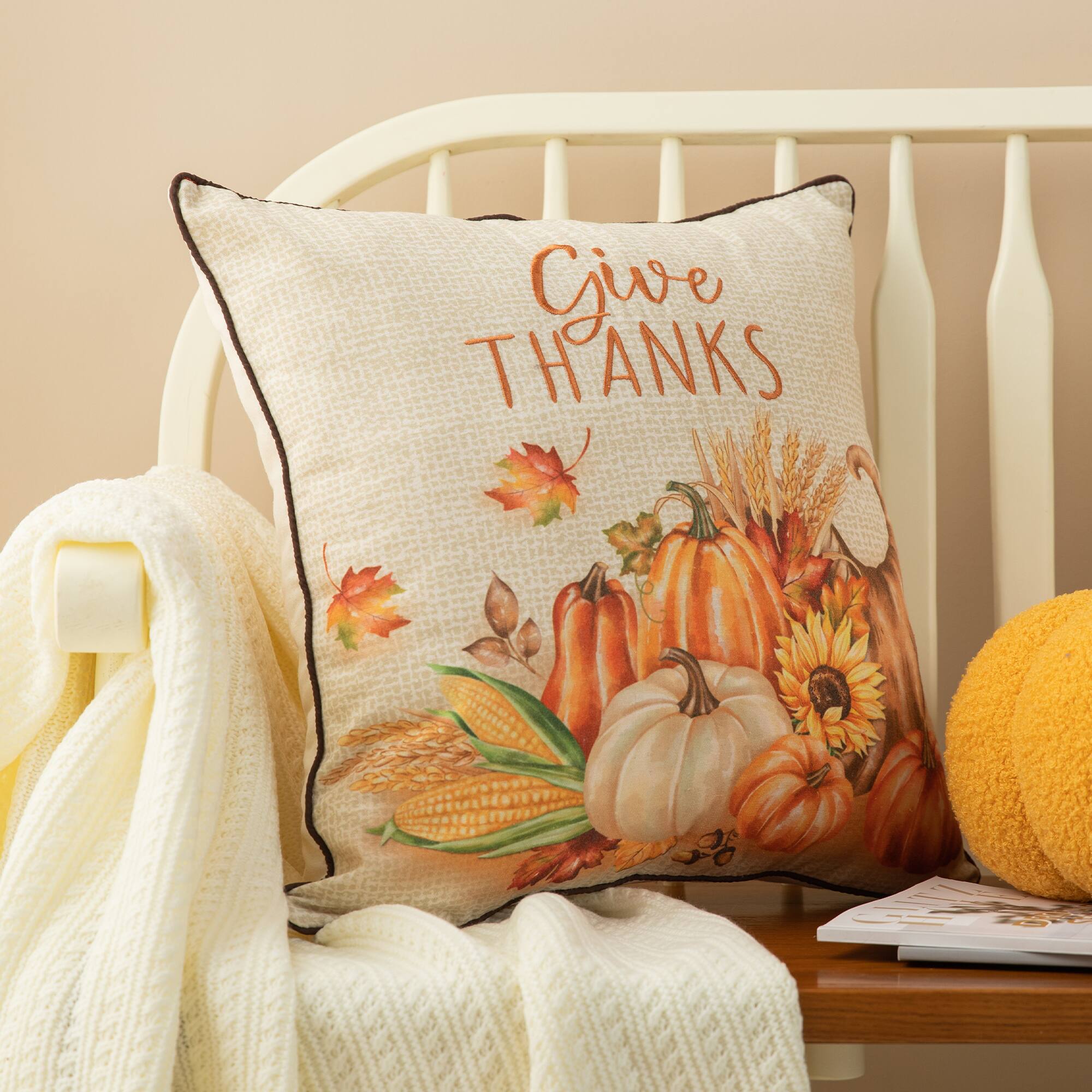 Glitzhome® 18" Thanksgiving Embroidered Pillow
