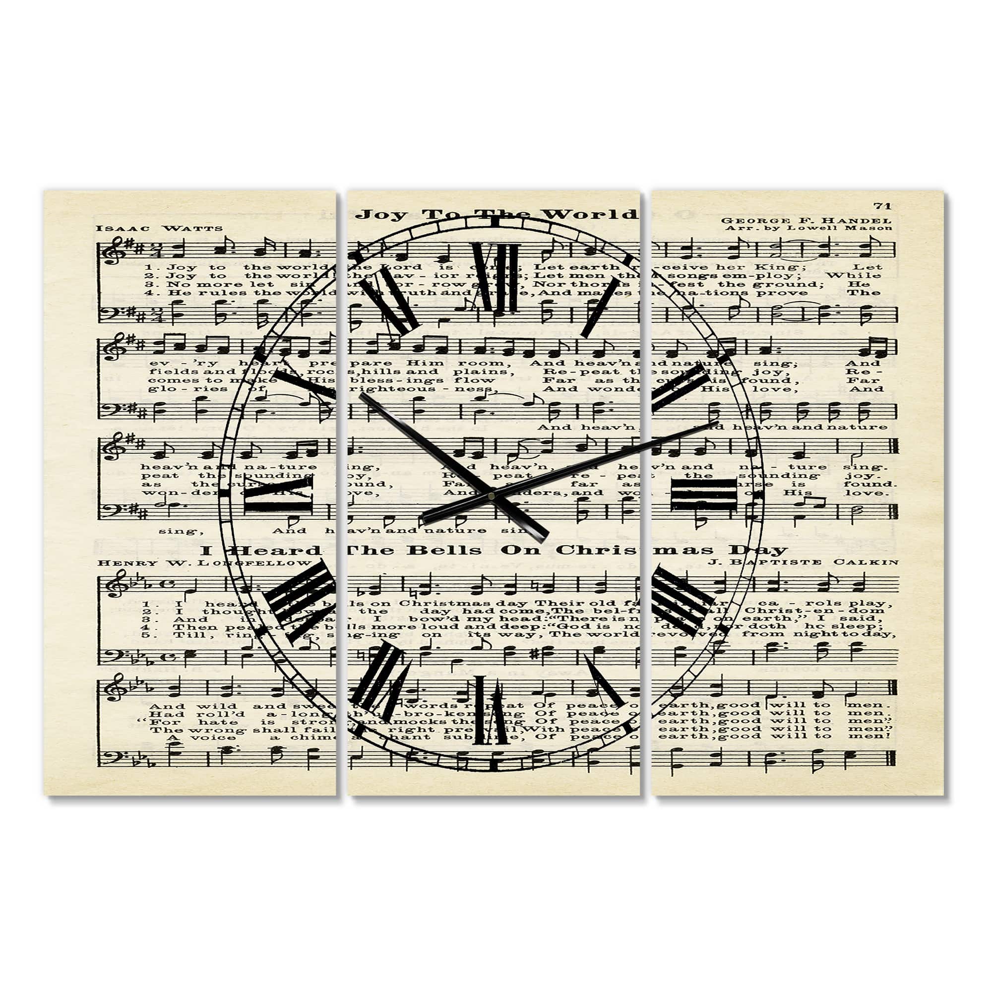 Designart Joy To The World Cottage 3 Panel Large Wall Clock