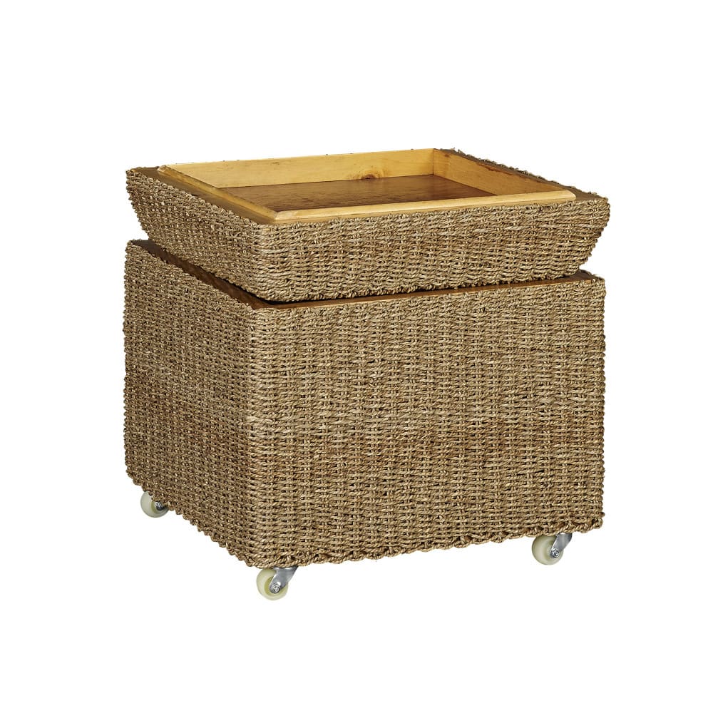 Household Essentials 18&#x22; Seagrass Rolling Wicker Storage Ottoman