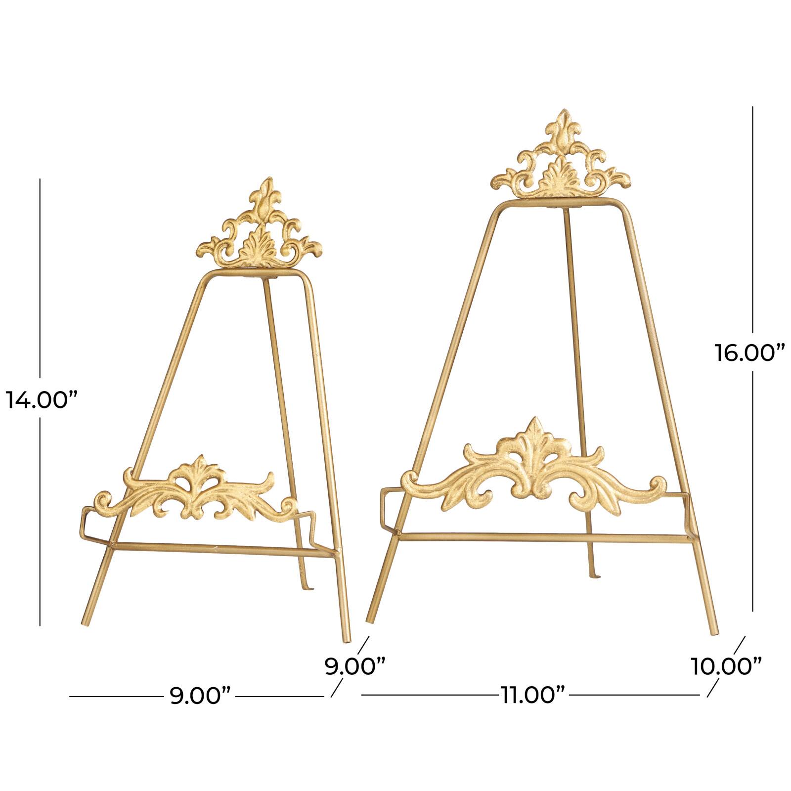 Gold Metal Ornate Arabesque Scroll Tabletop Easel Set