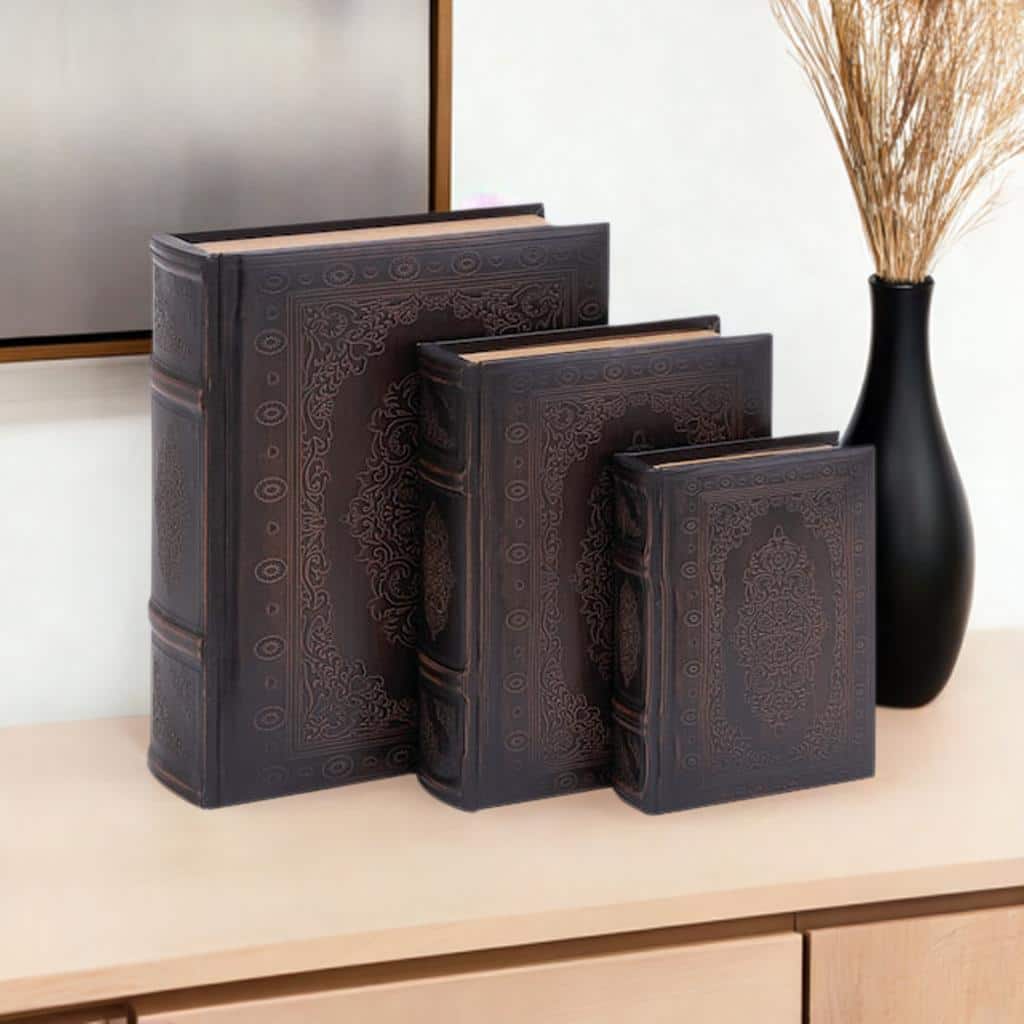 Dark Brown Wood Traditional Book Box Set