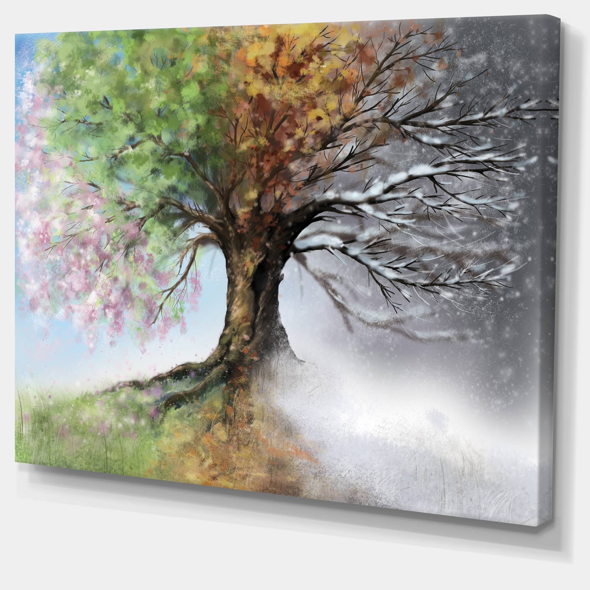 Designart - Tree with Four Seasons - Large Tree Painting Canvas Art Print