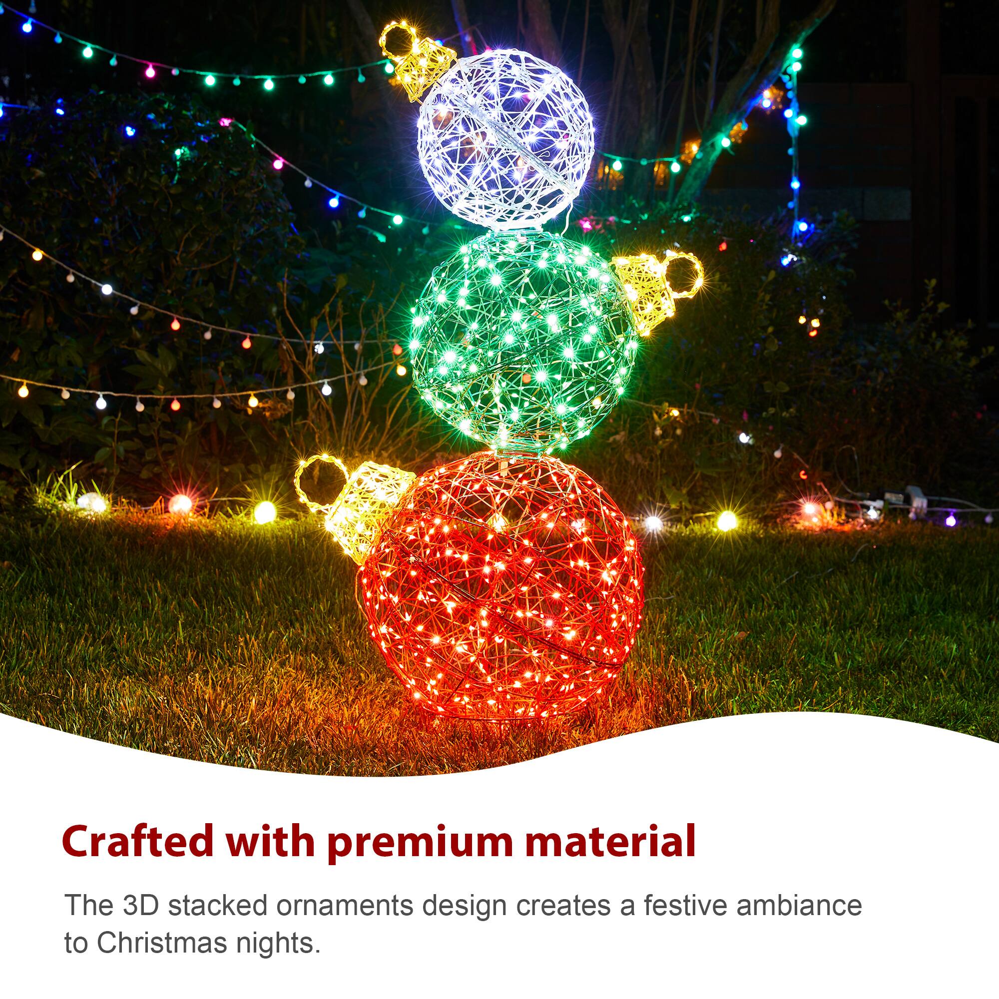 Glitzhome&#xAE; 3ft. Lighted Christmas 3D Stacked Ornaments Outdoor D&#xE9;cor