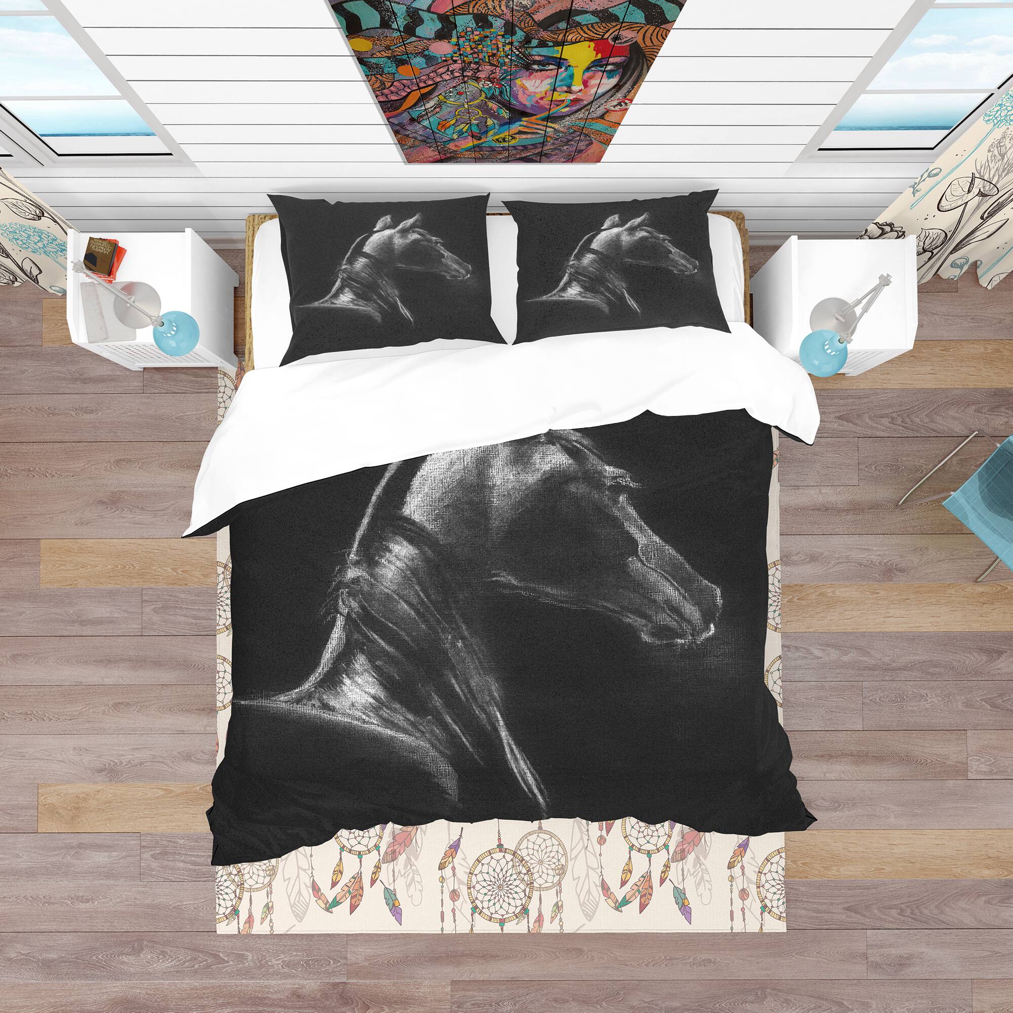 Designart &#x27;Horse in Black Background&#x27; Southwestern Bedding Set - Duvet Cover &#x26; Shams